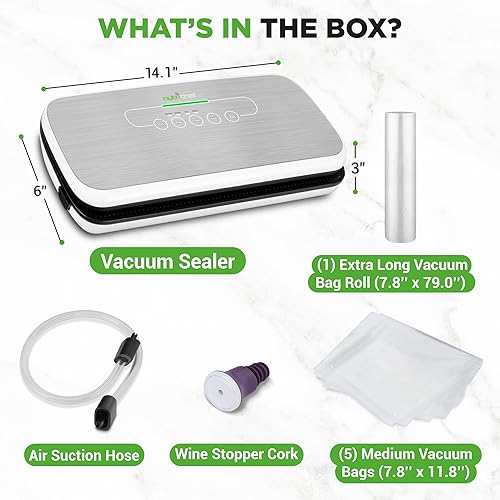 Miniatura 5 de NutriChef Sellador automático al vacío de alimentos, sistema eléctrico de sellado de aire para alimentos secos y húmedos, control LED, fuerte
