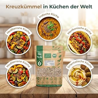 Organic Cumin Seeds Whole 175g Premium Cumin Seeds for Indian Oriental and Vegan Cuisine Ideal for Curry Vegetables Chutneys Pickles and Meat Dishes OmVeda Organic Spice DE-ÖKO-039