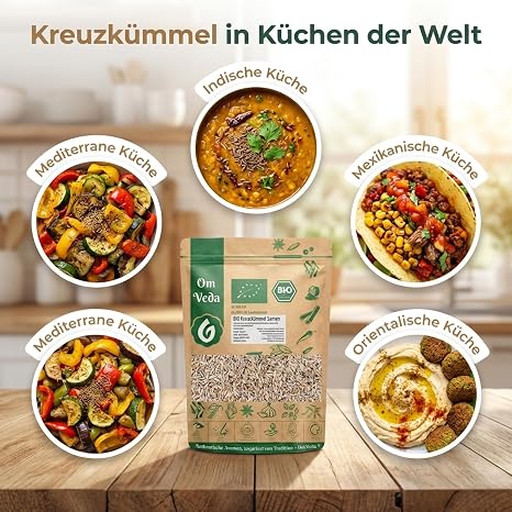Organic Cumin Seeds Whole 175g Premium Cumin Seeds for Indian Oriental and Vegan Cuisine Ideal for Curry Vegetables Chutneys Pickles and Meat Dishes OmVeda Organic Spice DE-ÖKO-039