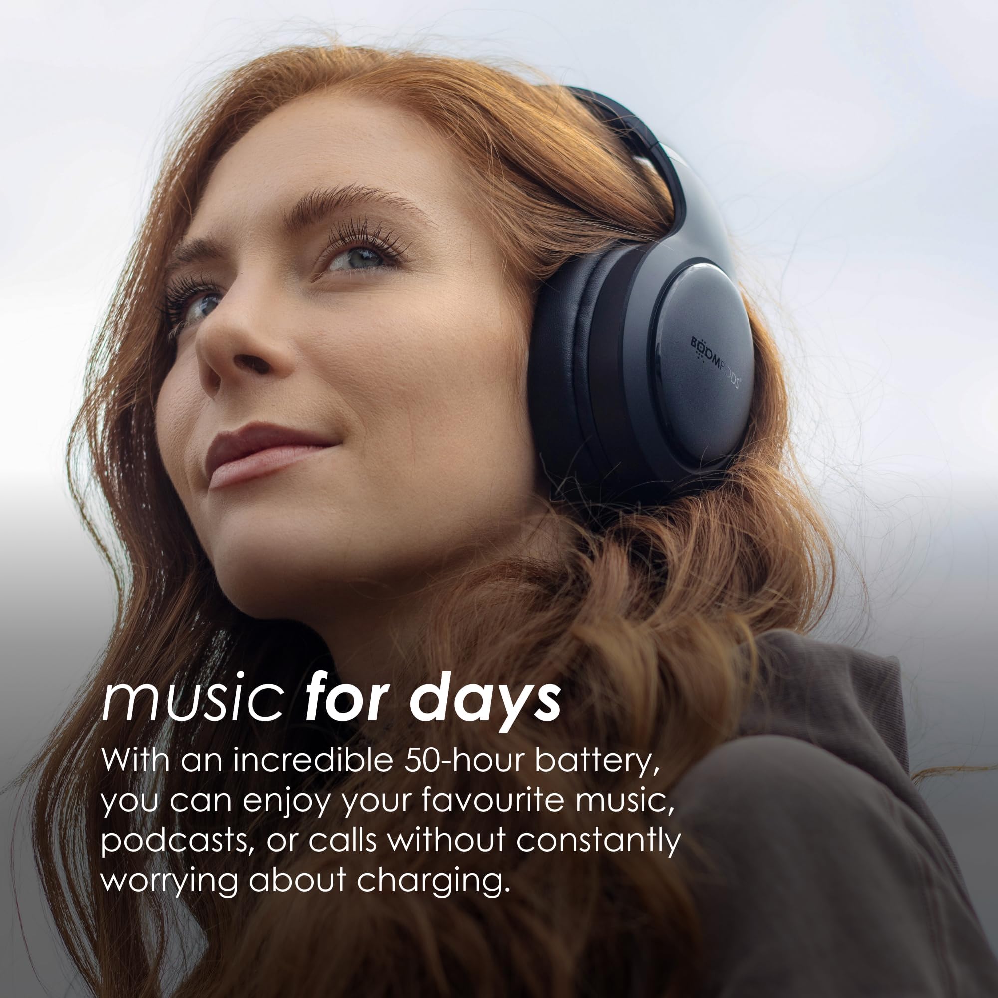Boompods Słuchawki nauszne Bluetooth Headpods Pro2 - składane słuchawki bezprzewodowe z mikrofonem, ponad 50 godzin pracy na baterii, komfort z pianki poduszki, lekka konstrukcja nauszna do