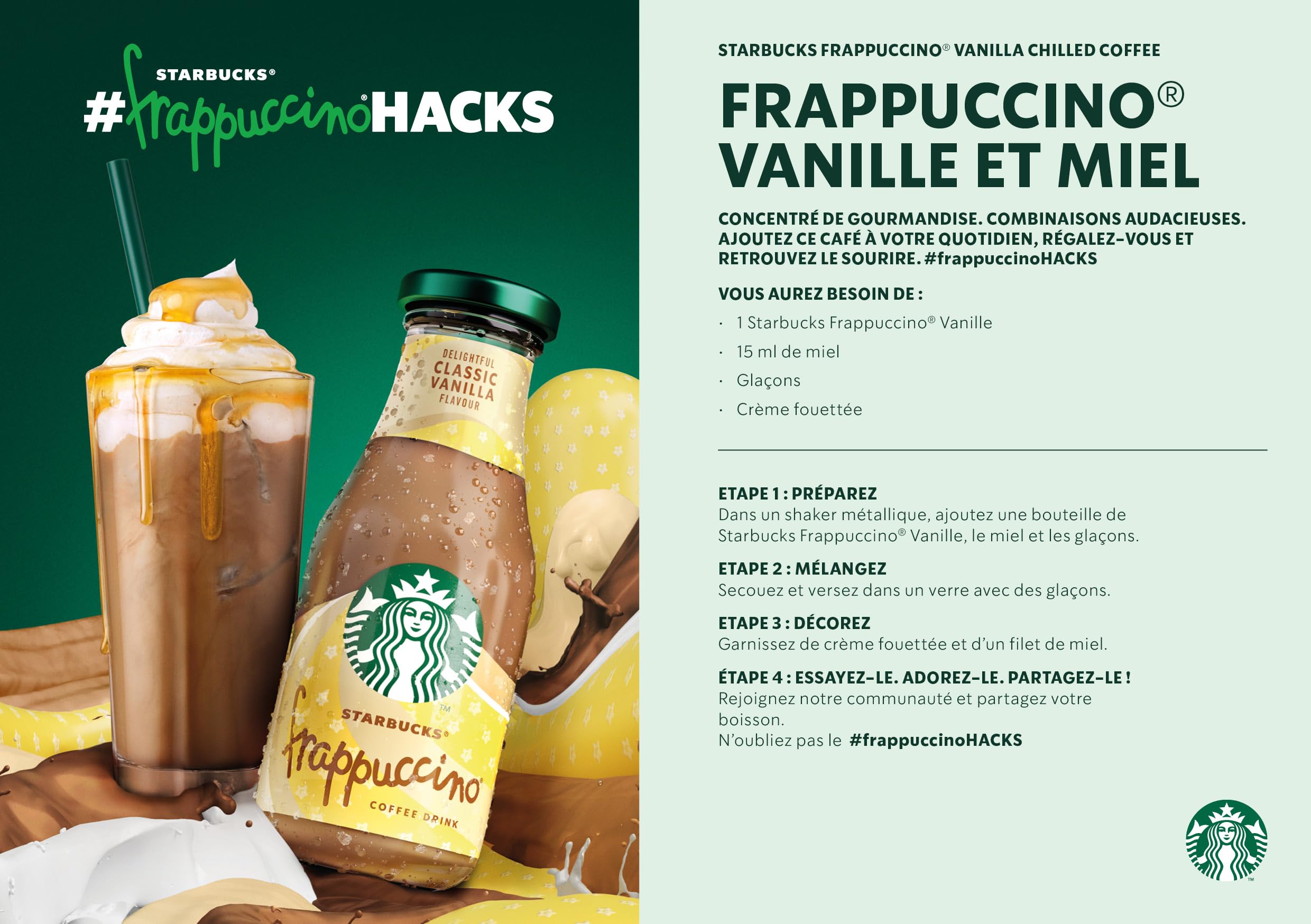 Starbucks® - Frappuccino Vanille - Bouteilles 8 x 250ml - Café Frappé à la Vanille Prêt-à-Boire - Vendu en lot de 8
