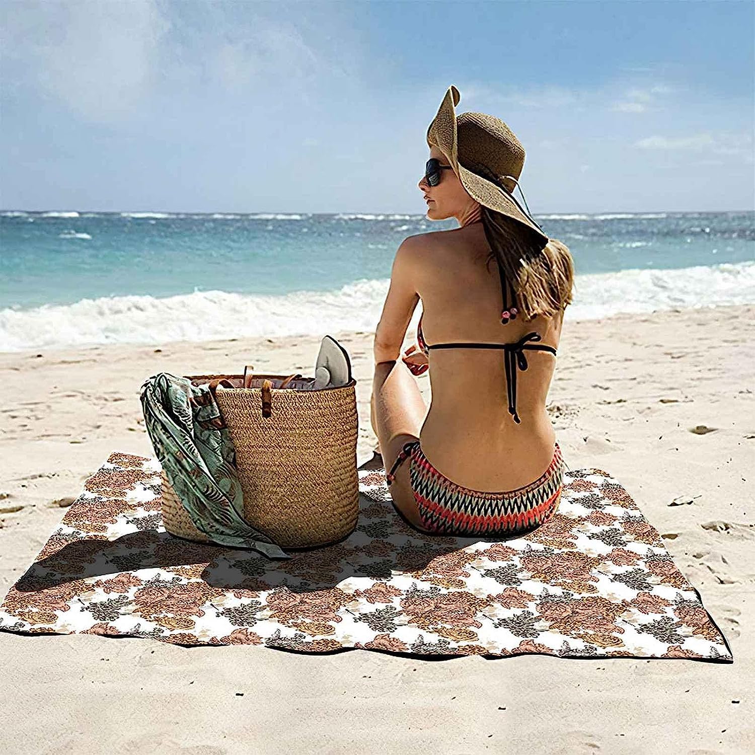 Serviette De Plage, 200 X 200 Cm Drap De Plage,Serviette De Plage En Microfibre Anti Sable, Serviette De Plage Anti Sable Sechage Rapide Pour Plage/Piscine/Chaises De Plage Art De La F -3W0G+J4T5-3Z9X