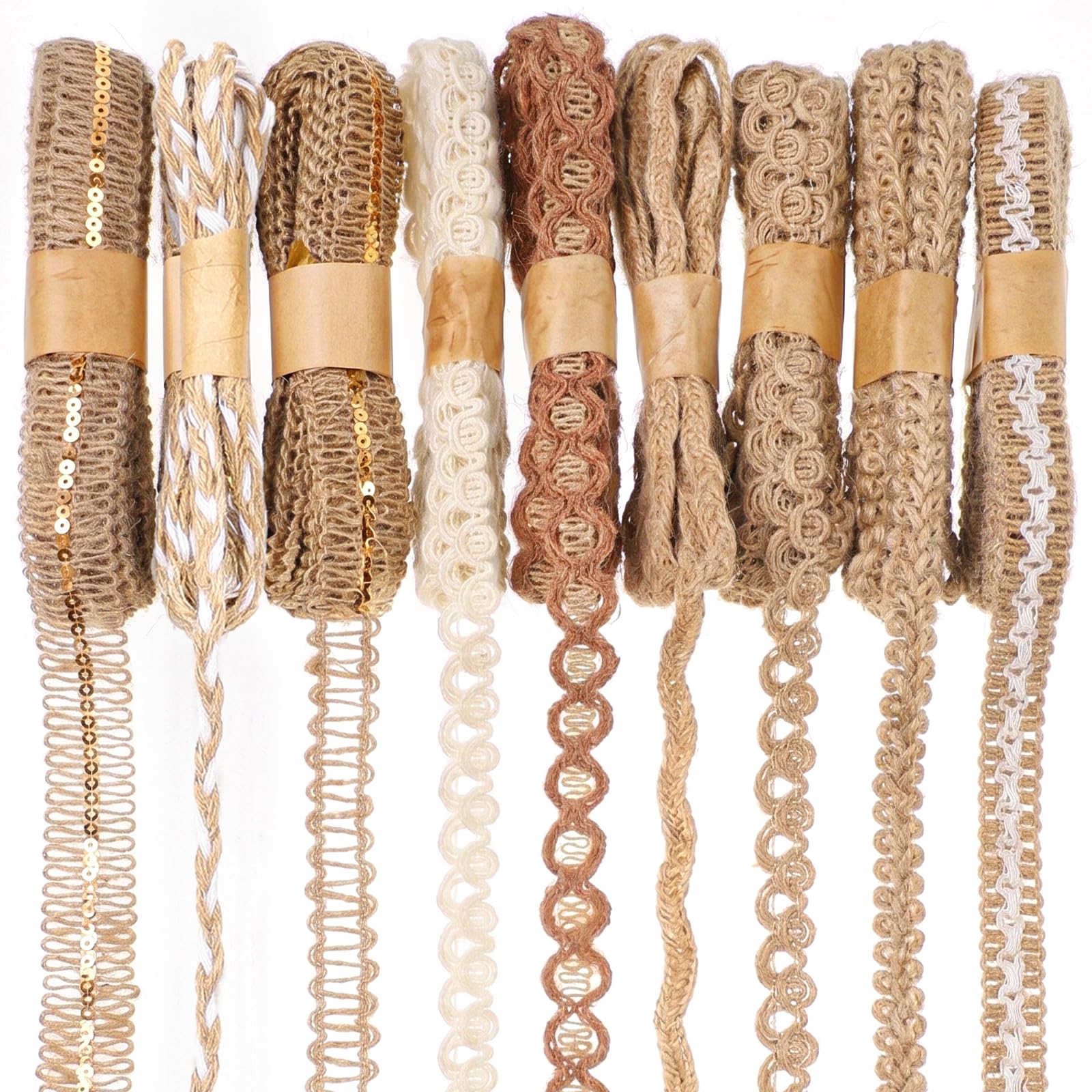 9 Rolls Burlap Ribbon for Flower Bouquet, 19.6 Yards Burlap Fabric Trim