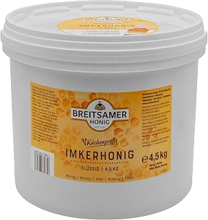 Breitsamer Imkerhonig Blütenhonig flüssig 4,5 kg Eimer für Küchenprofis – Aromatischer Honig ideal für Großverbraucher Hotels Gastronomie 1 x 4500g