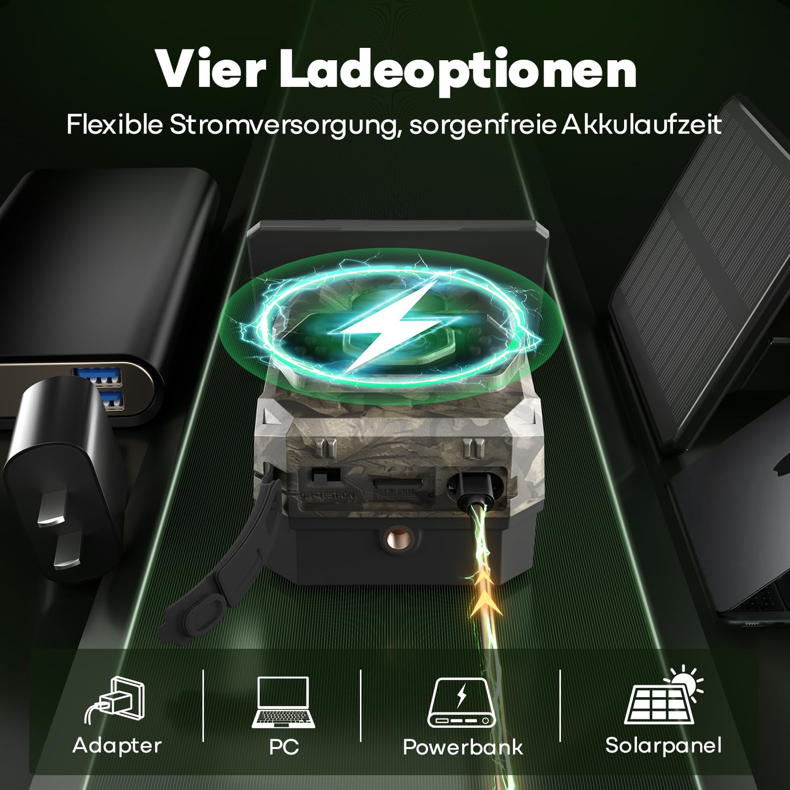 MAXDONE Wildkamera 4K 64MP WLAN Solar mit 6000mAh Akku & Bewegungsmelder Nachtsicht, IP66 Wasserdicht