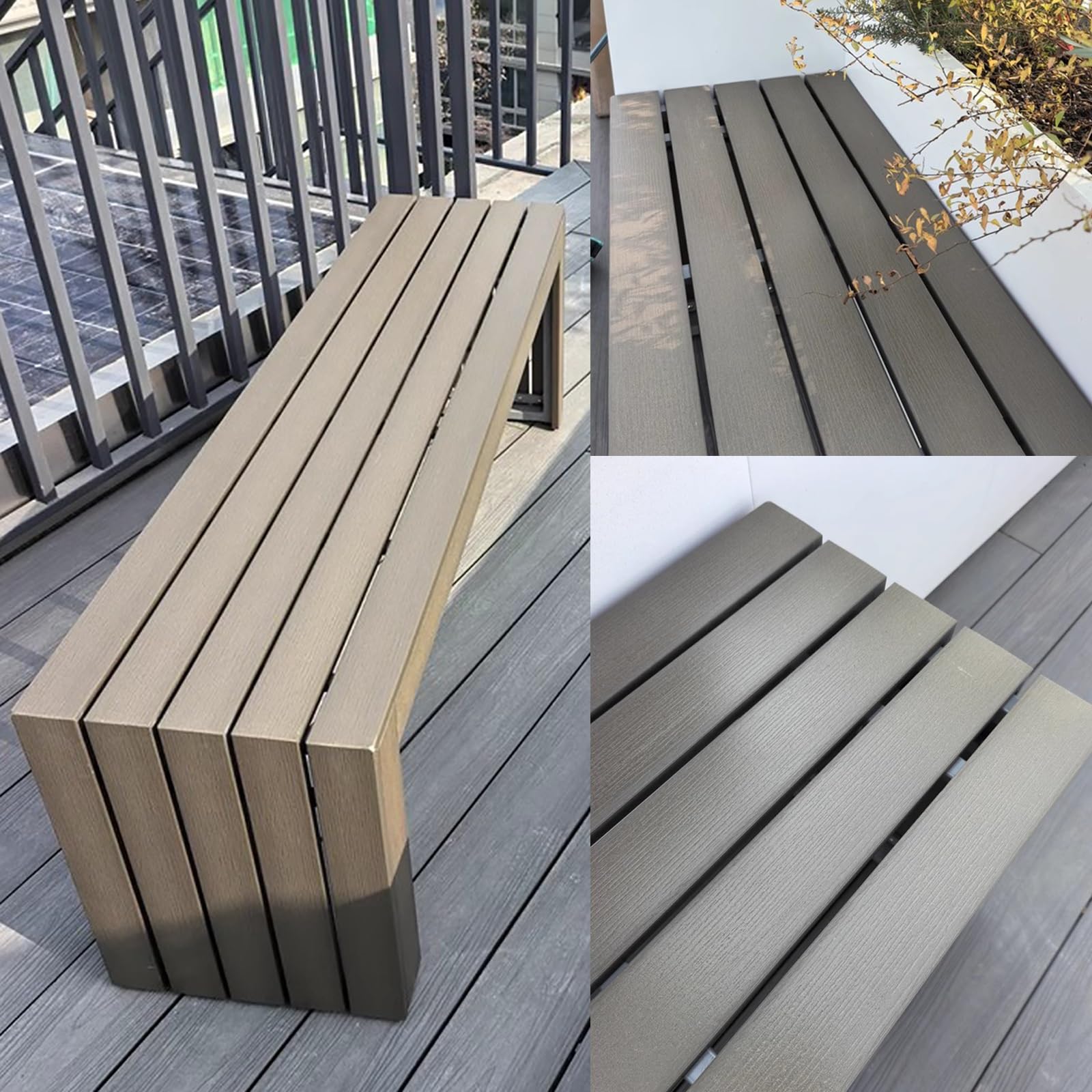 Ławka Ogrodowa dla 2-3 Osób, Odporna na Warunki Atmosferyczne Stalowa Rama, Siedzisko Bez Oparcia, Idealne do Ogrodu, Parku i na Werandę(Gray,120 * 45 * 35cm/47 * 18 * 14in)