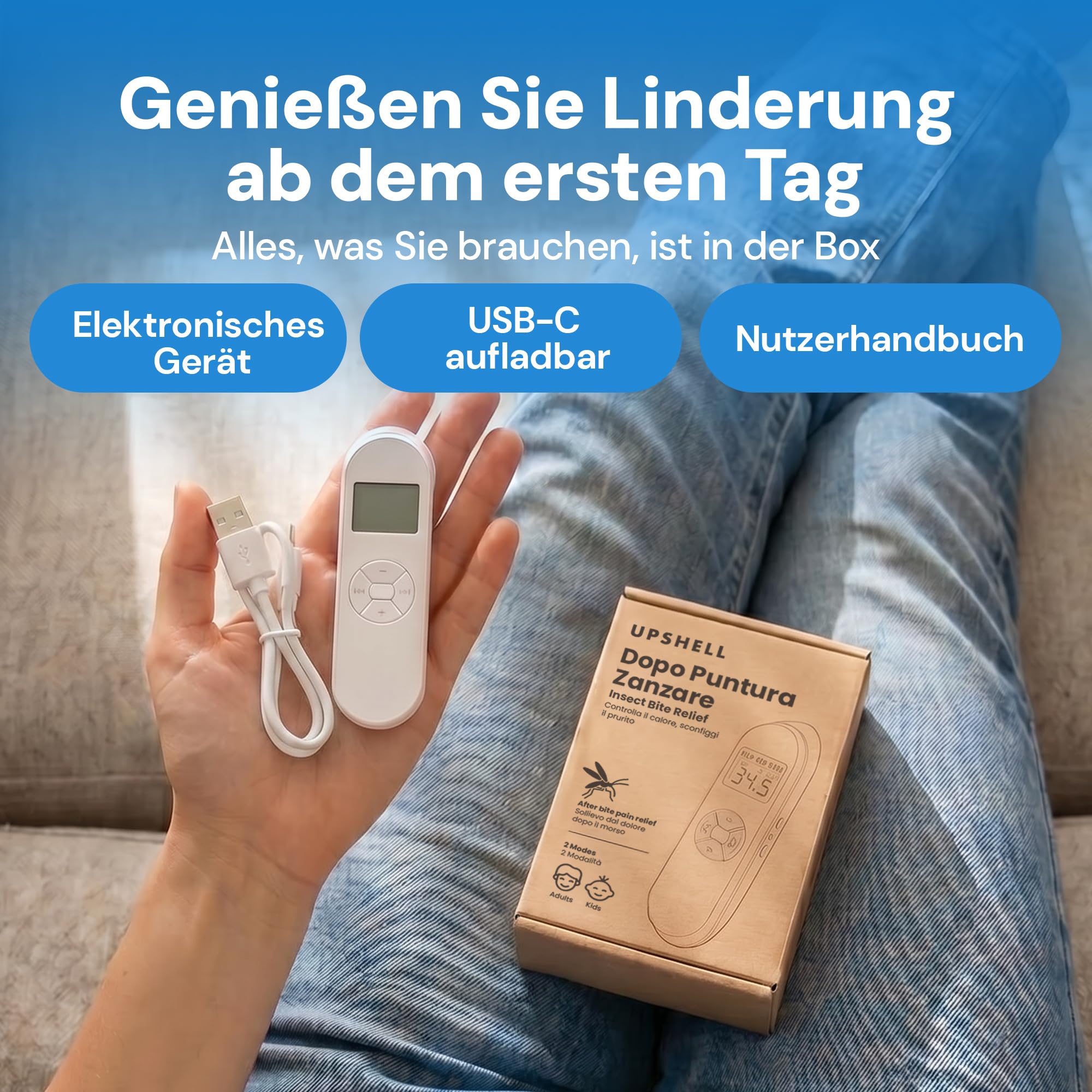 Mückenstich Hitzestift - Elektrischer Insektenstichheiler gegen Mücken- & Insektenstiche, LCD-Display, 30-55°C, USB-C, Kinder & Erwachsene