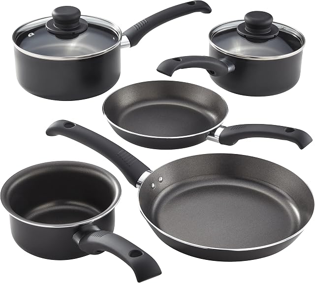 Judge Everyday JDAYB1B Set of Pans Non-Stick, 5-Piece Set 14cm Milk Pan, 16cm 18cm Saucepans, 20cm 24cm Frying Pans - 5 Year Guarantee