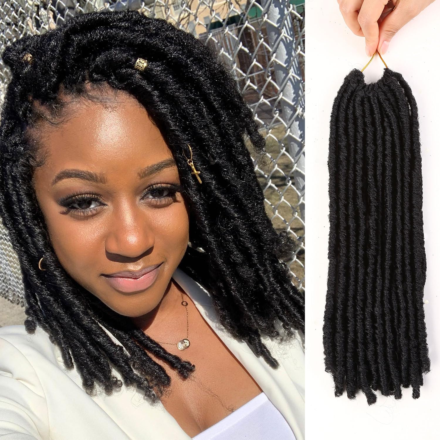 FANCEE Short Faux Locs Crochet Hair for Black Women 6 Packs Dreadlock Extensions Pre-Looped Curly Hair Soft Faux Locs Synthetic Braiding in Hair
