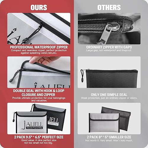 Miniatura 3 de Paquete de 2 bolsas de dinero ignífugas (9.5 x 6.5 pulgadas), bolsa impermeable ignífuga que no pica con cremallera, pequeña bolsa de dinero a