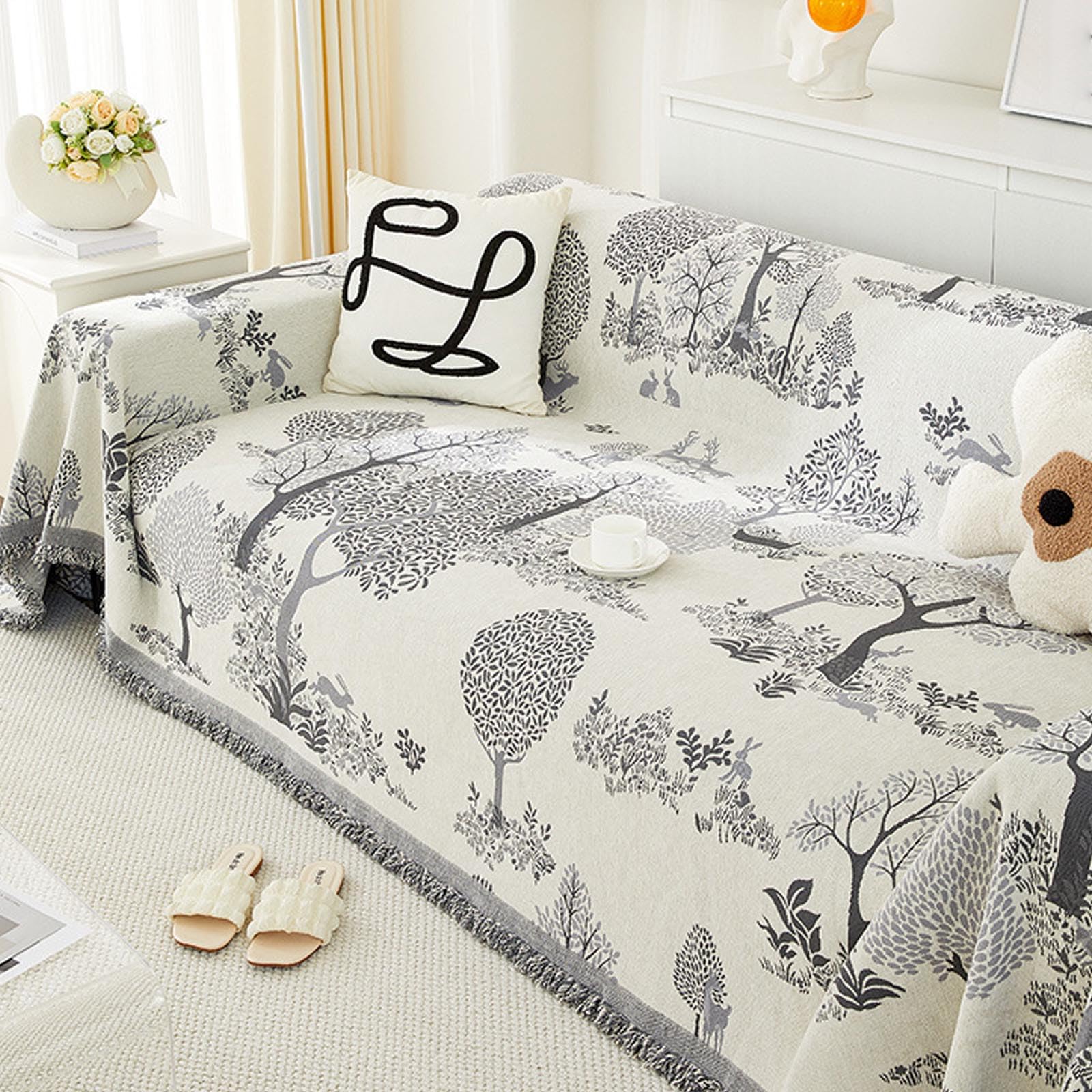 Housse de canapé durable tissu réversible et housse de coussin gris 45x45