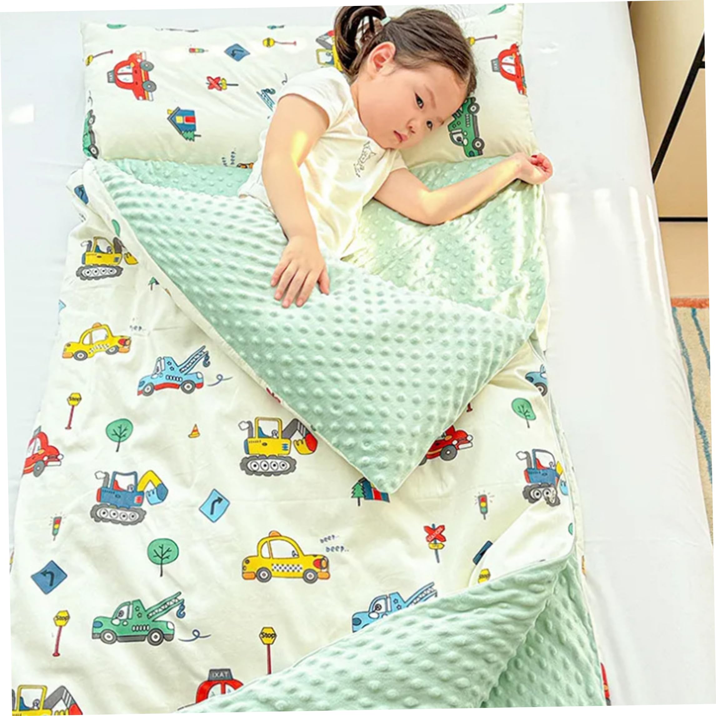 Schlafmatte für Kleinkinder mit Kissen und Decke, Schlafmatte aus Baumwolle für Kindertagesstätten, für Kindertagesstätten, Vorschulreisen, Camping