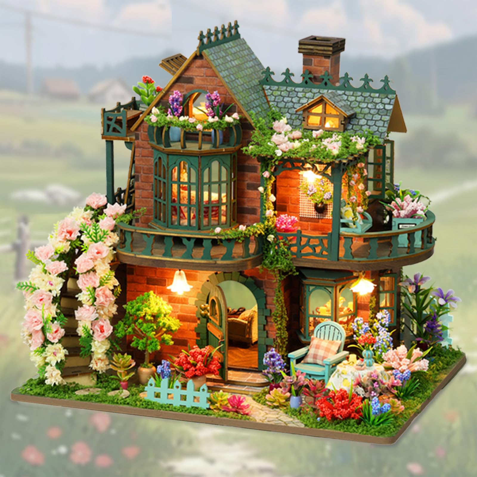 Zestaw do samodzielnego montażu miniaturowego domku dla lalek, Domek w lesie ForestCottage, ręcznie wykonany z drewna, miniaturowy domek z lampkami LED, dla dorosłych, wyjątkowy prezent dla nastolatkó