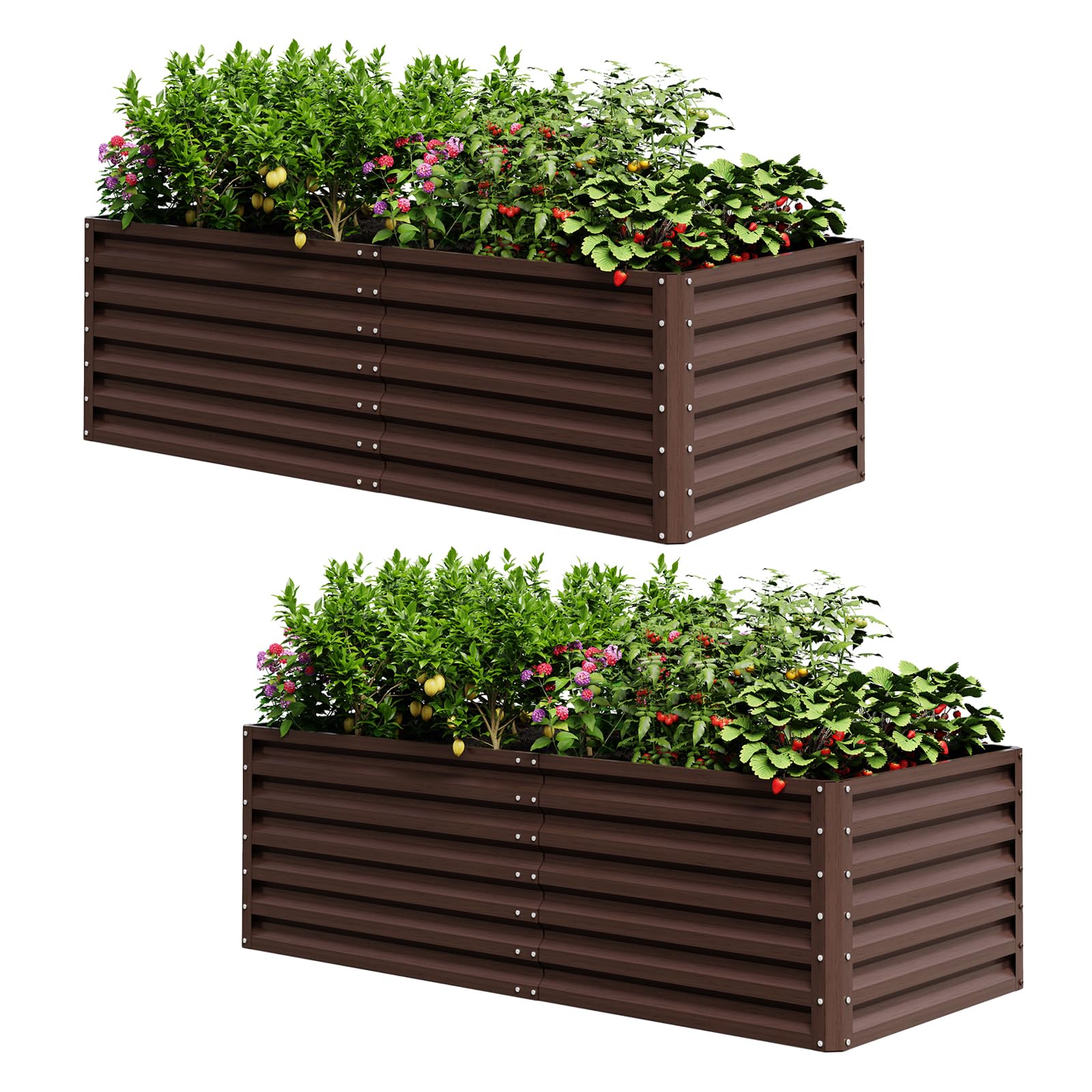 UDPATIO Podwyższona grządka z metalu, 180 x 60 x 90 cm, zestaw 2 szt., cynkowo-aluminium, wolnostojąca podwyższona grządka do ogrodu i na balkon, 970 l, skrzynka na rośliny do ogrodu, do uprawy warzyw