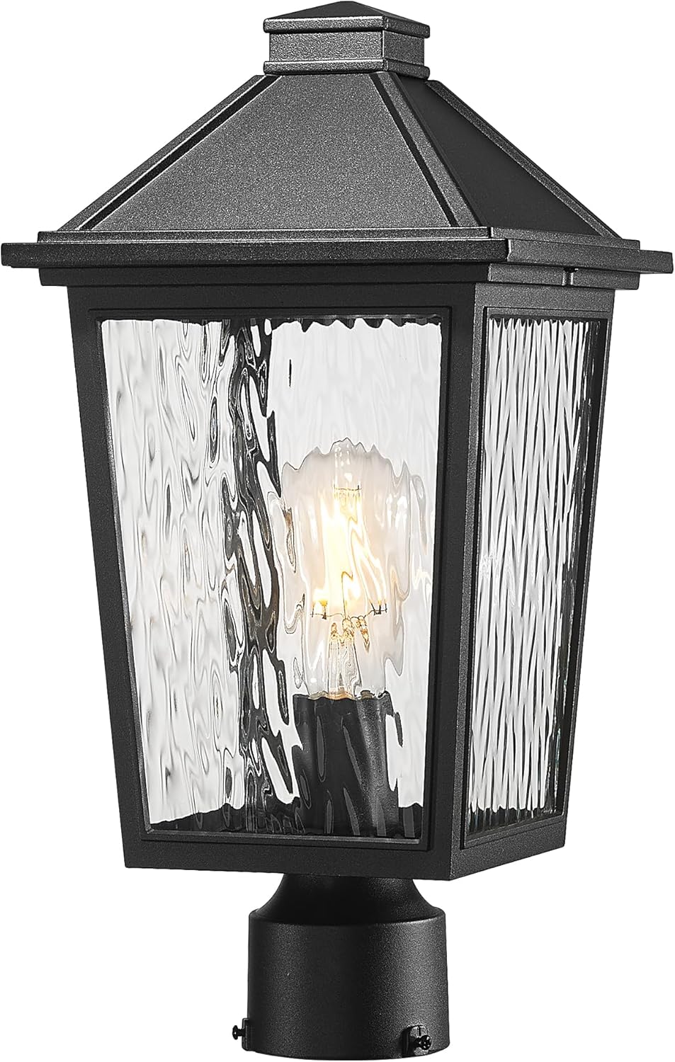 HWH INVESTMENT Outdoor Post Light Fixtures Exterior Pillar Lantern with Seeded Glass Shade, Modern Post Lamp for Outside, Matte Black Finish, 5HX64P BK