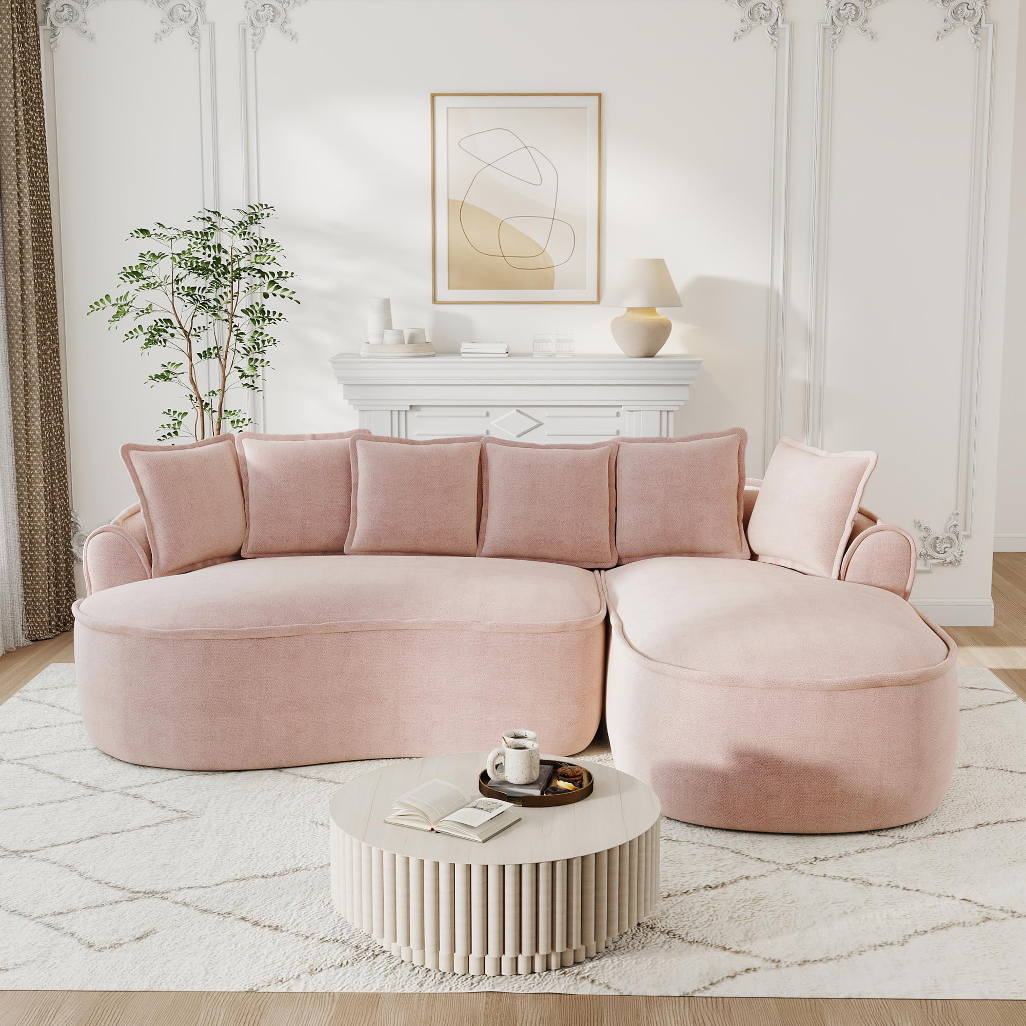 Bladez Frameless - Divano angolare modulare a forma di L, in ciniglia, con seduta extra profonda e chaise longue, divano da pavimento senza montaggio, divano curvo, per il soggiorno (rosa, 3 posti -R)
