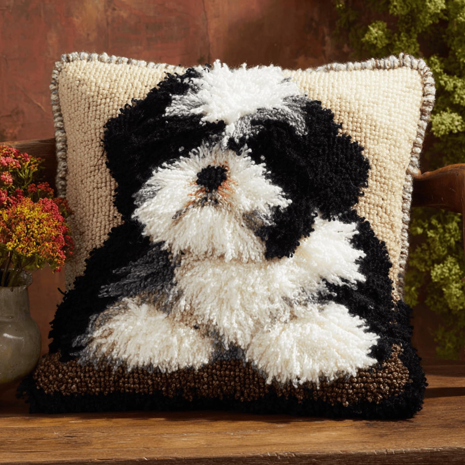 kitphoenix Latch Hook Cushion Kit for Adults Shih Tzu