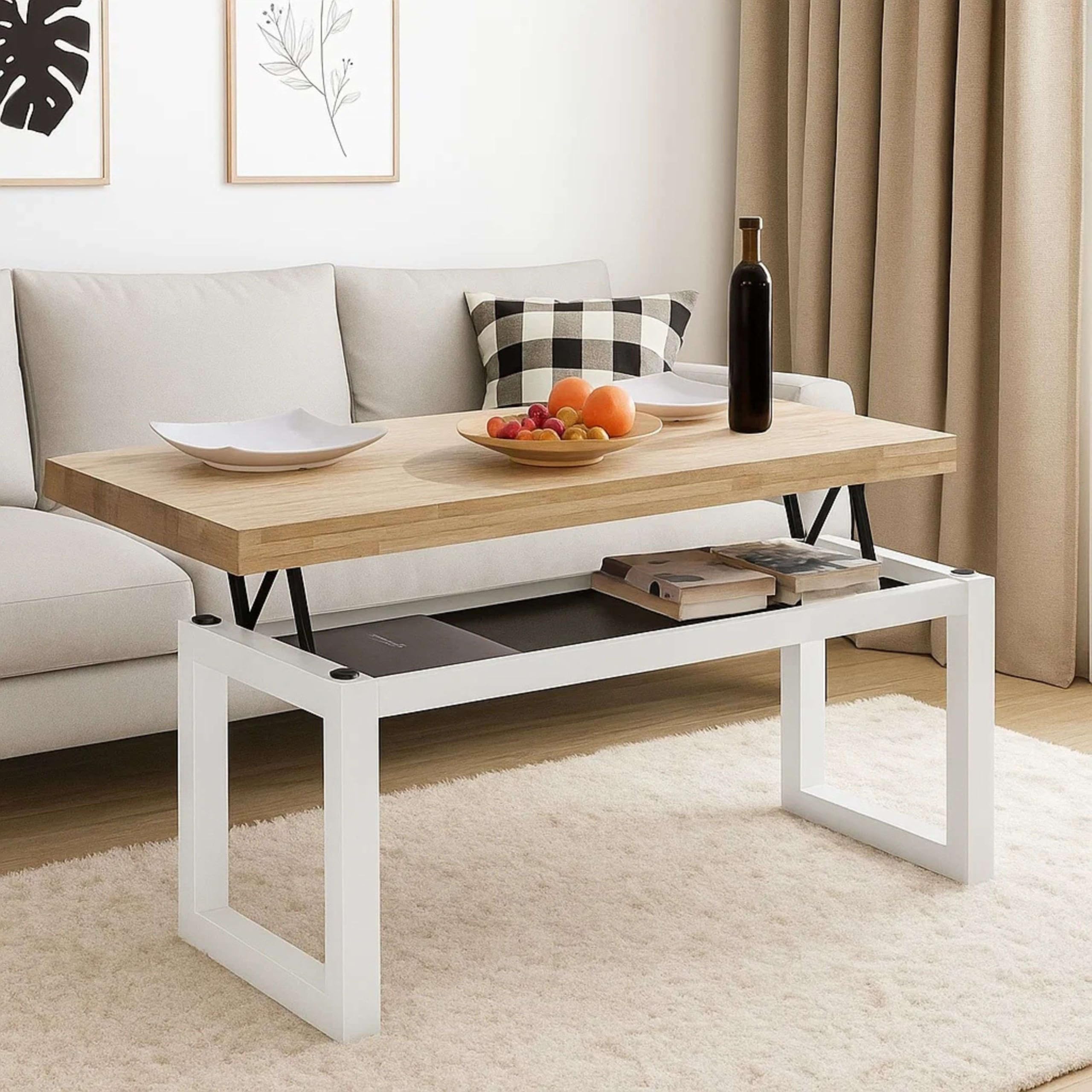 Miroytengo Mesa Centro Elevable Street Nórdico Roble Nordish Y Blanco 120x48x60cm Comedor