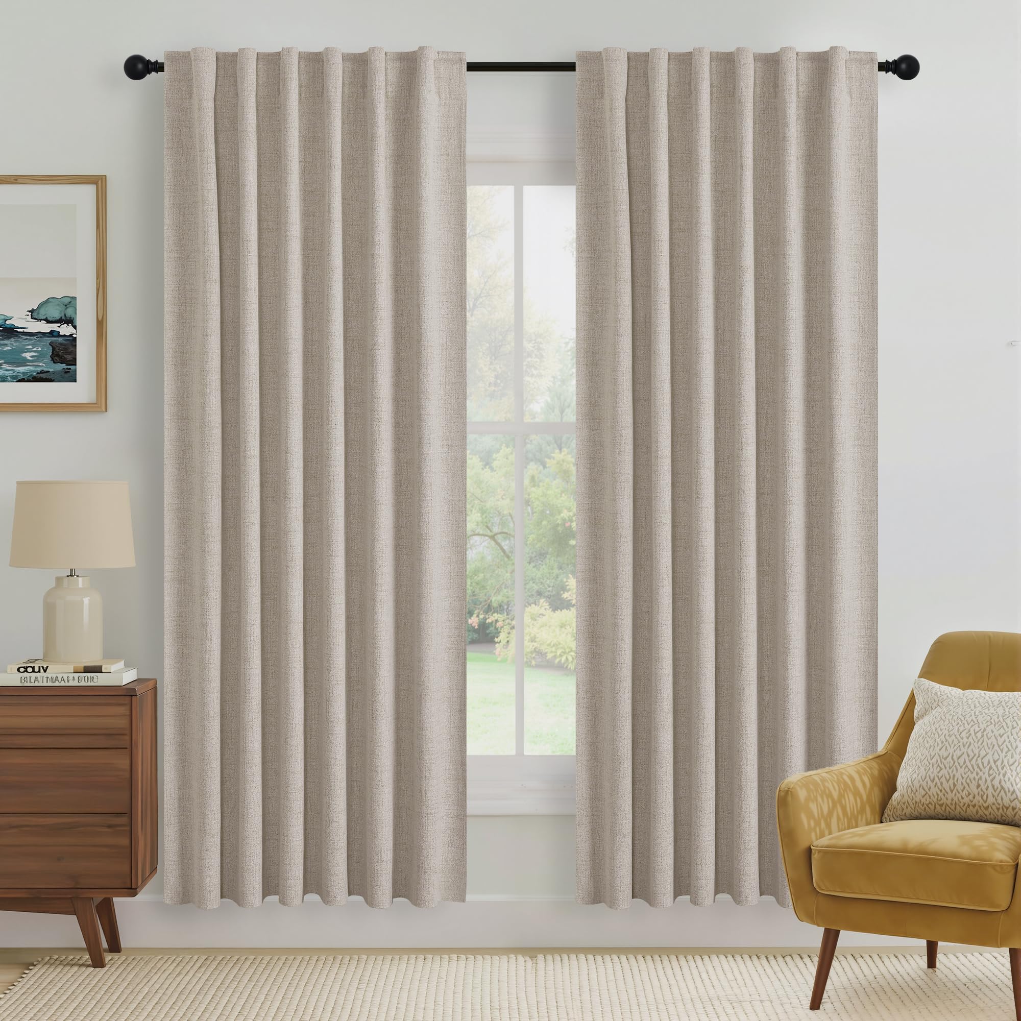 RYB HOME Natural Beige Blackout Linen Curtains