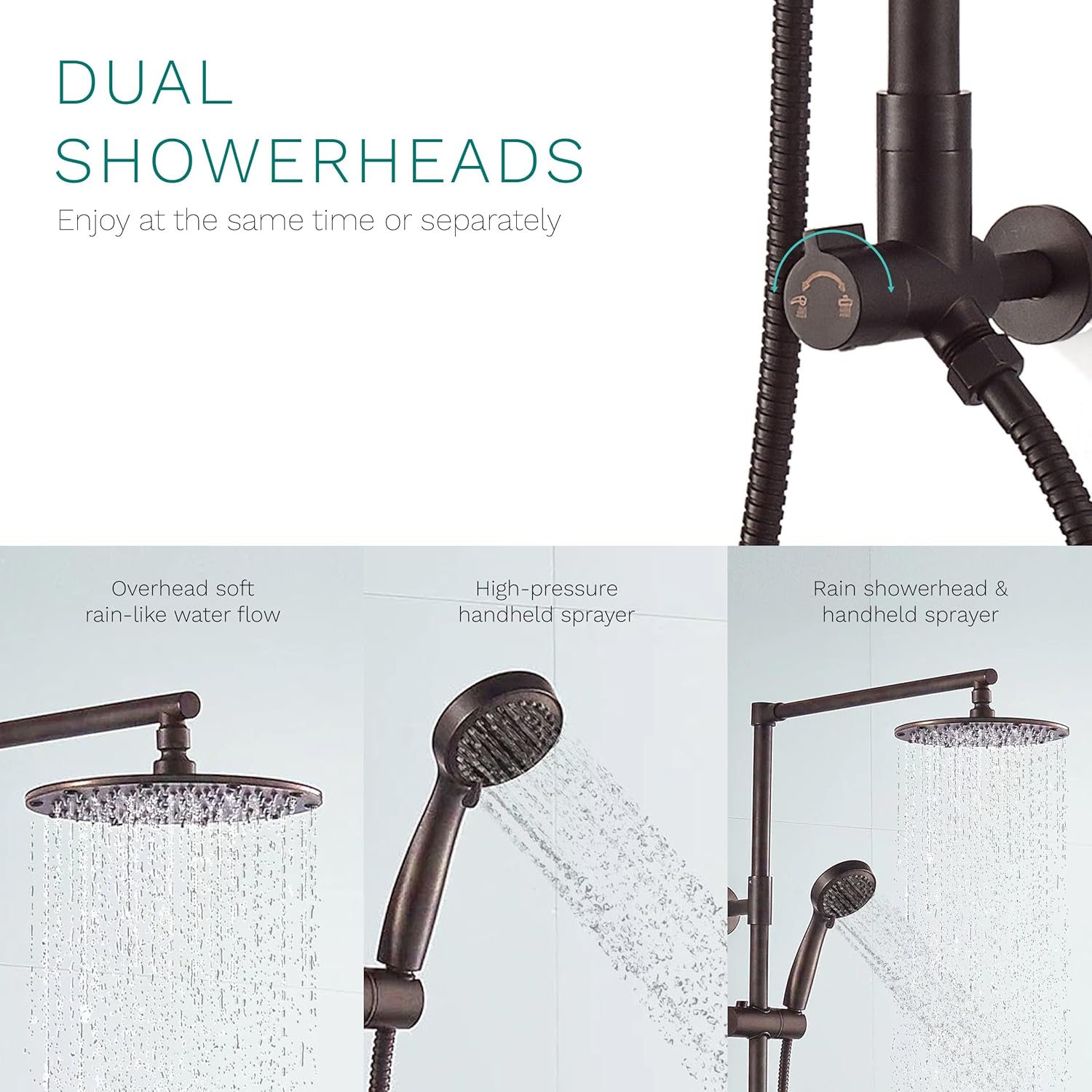 Fennocasa Polaris 3 Retrofit Rain Shower System, 3-Setting Handheld Shower Combo with Slide Bar, 8" Low Profile Shower Head (2.5 GPM Oil-Rubbed Bronze)