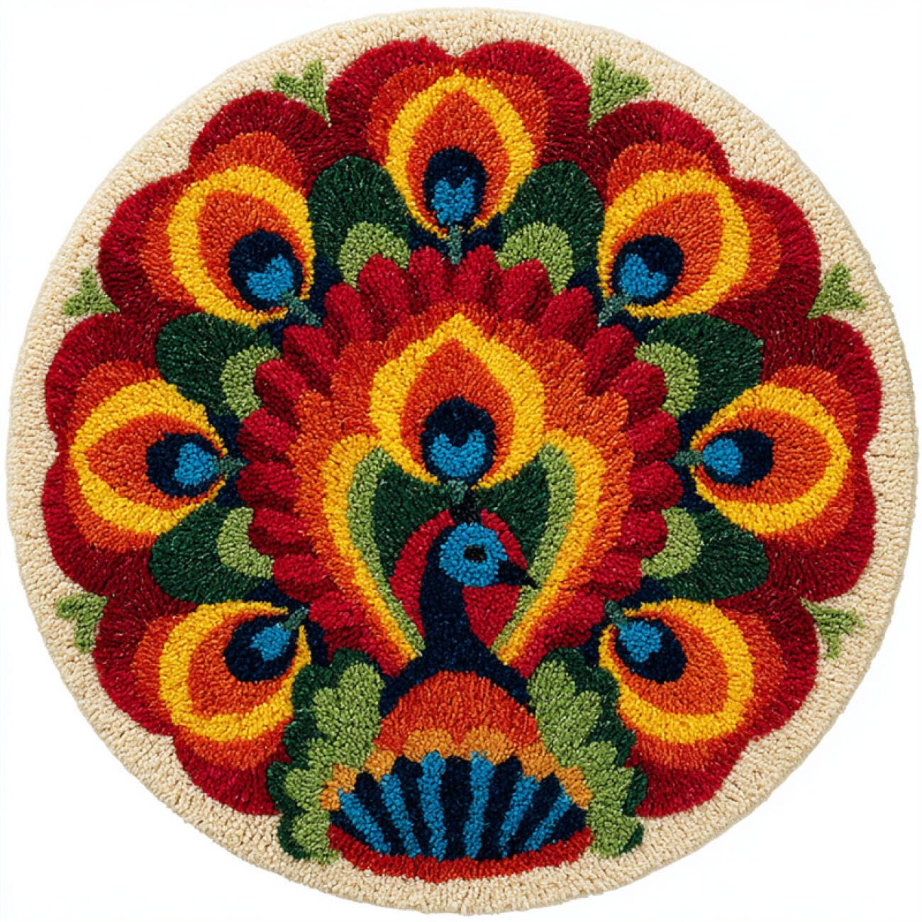 Kitquiver Latch Hook Carpet Kits Colorful Peacock 60x60cm