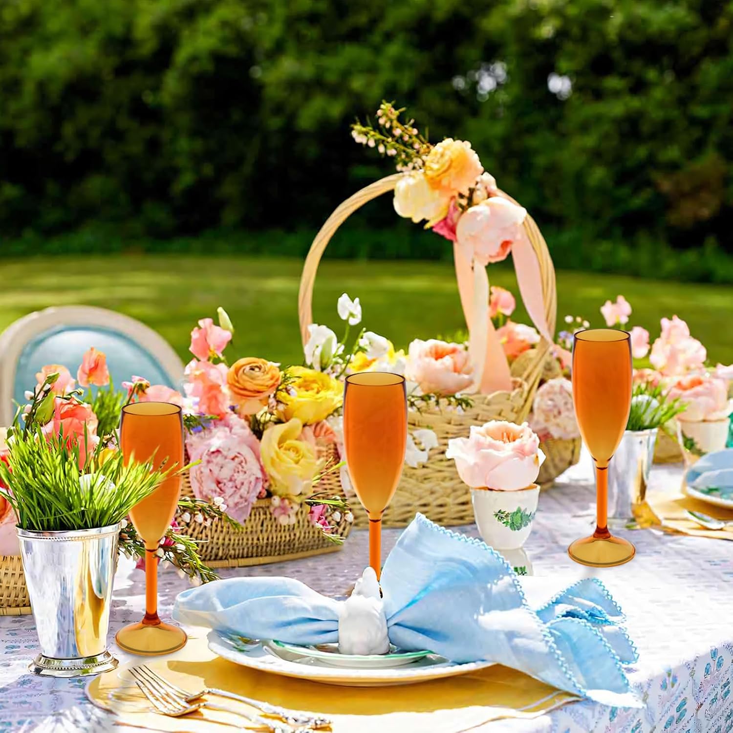 12 Pcs Champagne Flutes 5.4OZ Plastic Champagne Glasses Wine Glasses Plastic Goblets for Parties Mimosa Bar Glasses Stemmed Drinking Cups for Wedding Celebration Christmas Birthday Bride (Clear Amber) - Image 5