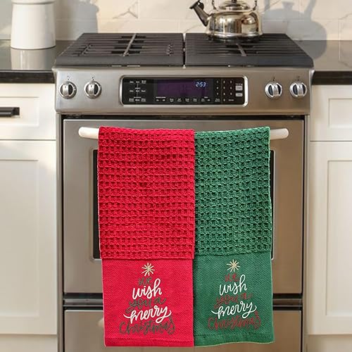 Miniatura 5 de DAN RIVER Toalla especial decorativa 100% de algodón de 16 x 26 pulgadas, toalla decorativa con diseño bordado de Feliz Navidad, regalo - Rojo y