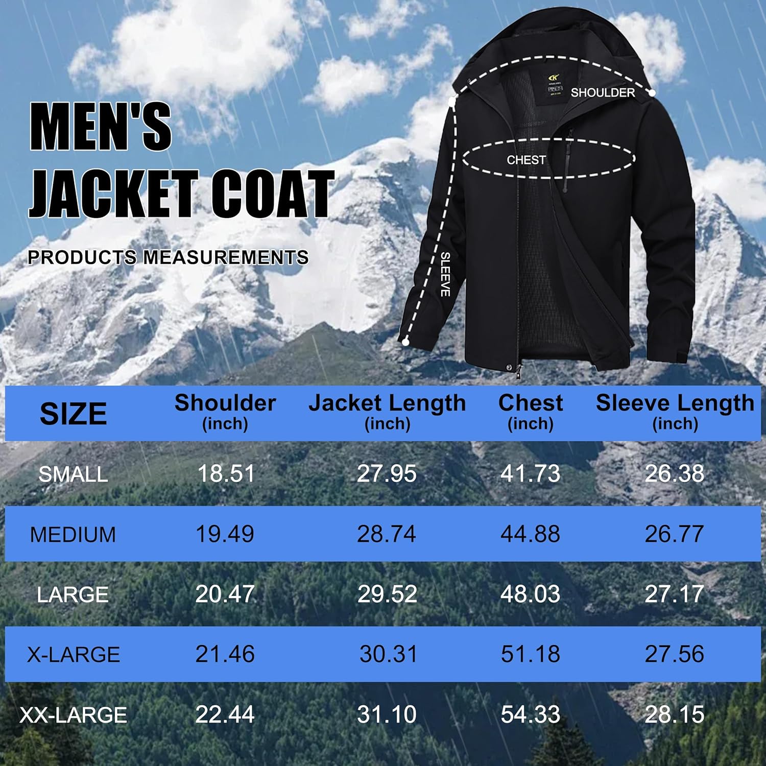 YuKaiChen Mens Rain Jacket Waterproof with Hooded Hiking Coat Lightweight Windbreaker - Image 7