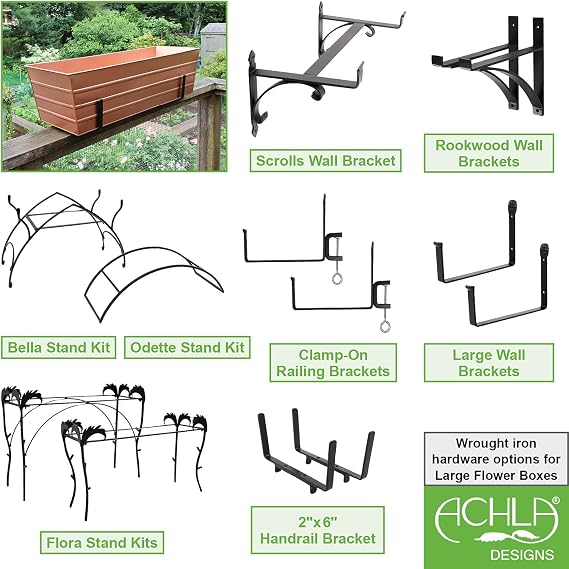 Achla Designs Large Copper Flower Box with Brackets for 2 x 6 Railings