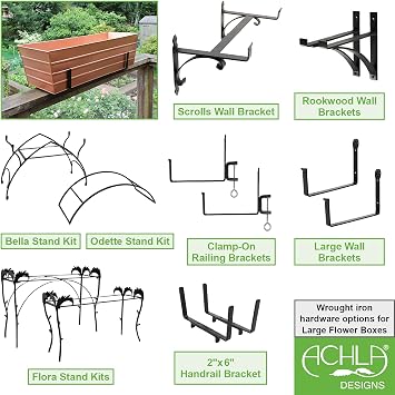 Achla Designs Large Copper Flower Box with Brackets for 2 x 6 Railings