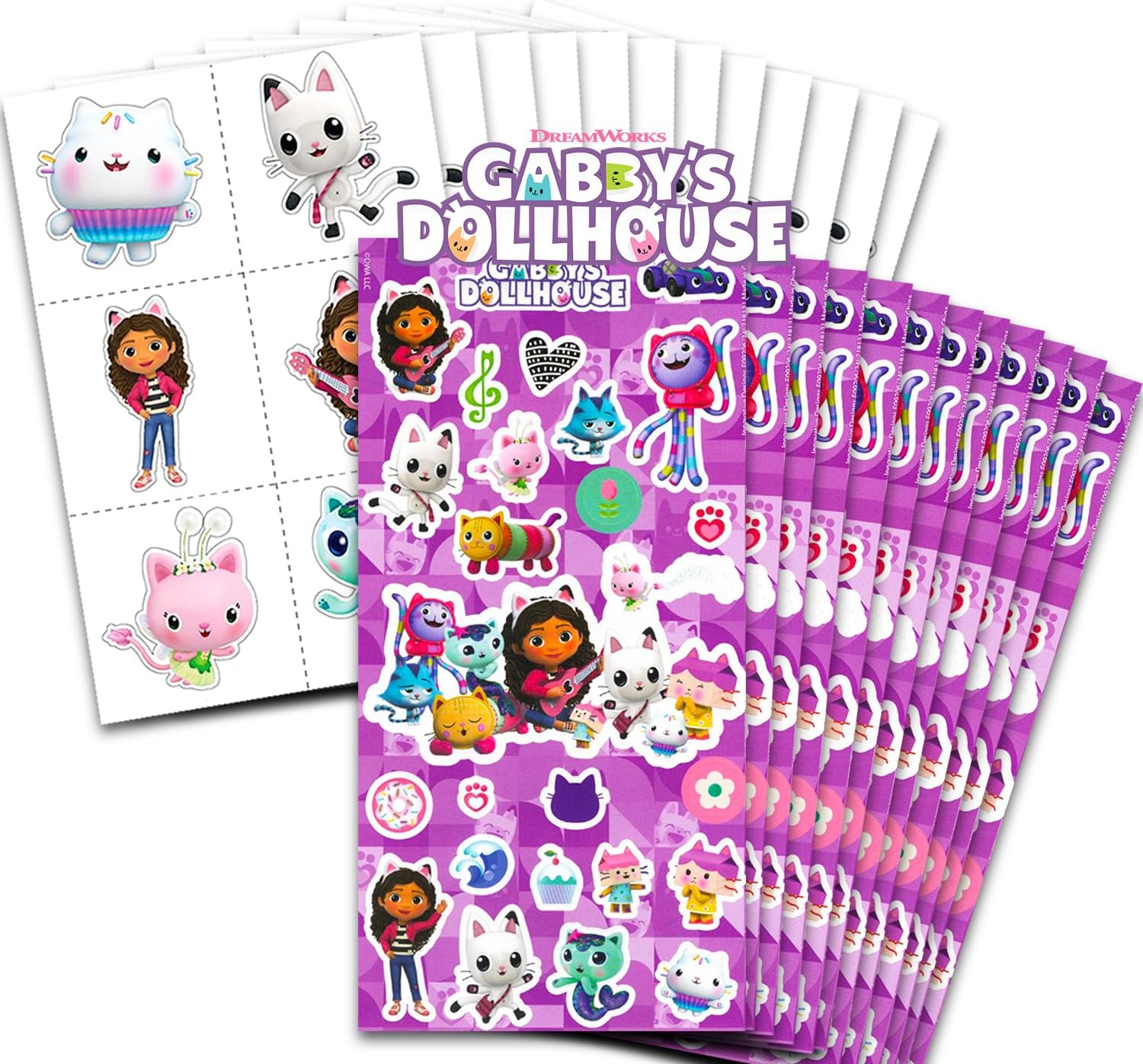 Gabby's Dollhouse Stickers and Tattoos Party Favors Set for Kids Bundle | 2 Sticker Sheets and 12 Tattoo Sheets | Gabby's Dollhouse Party Supplies for Girls