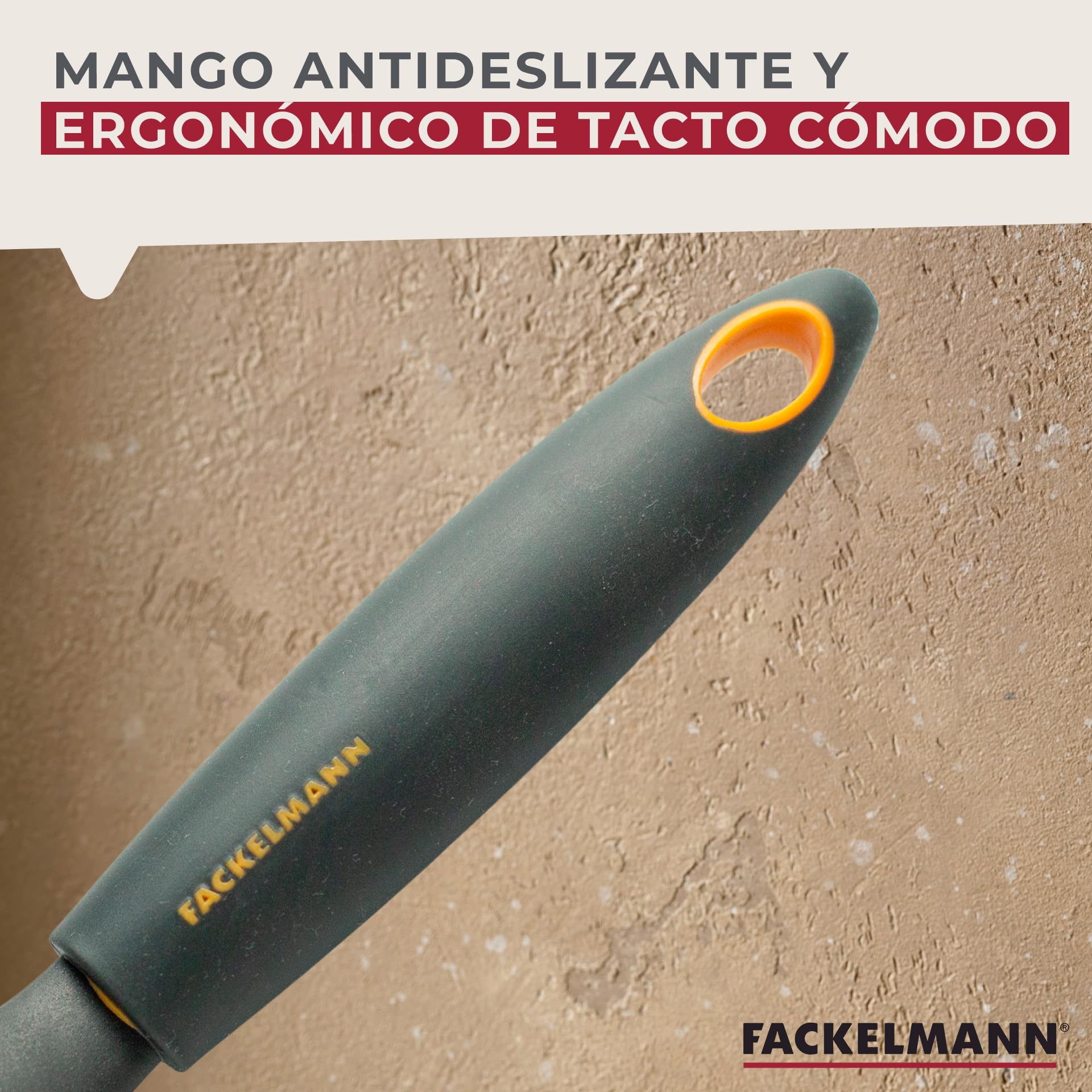 Fackelmann Espumadera Soft de Nylon para Fritos con Mango Antideslizante, Apto para Sartenes y Ollas con Recubrimiento Antiadherente, Color Gris y Naranja, 32X10,5 cm, 1 ud.