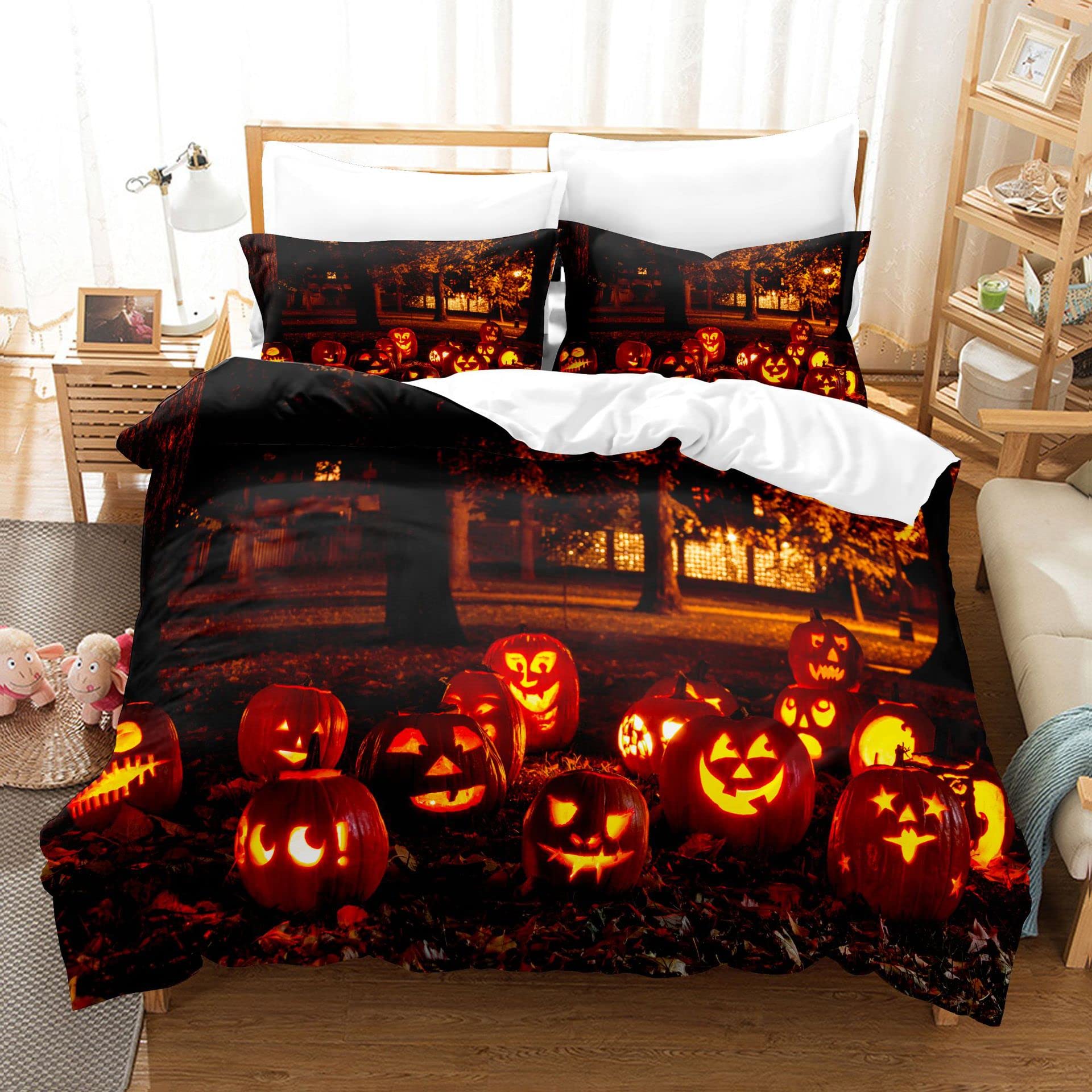 Parure de lit 3 pièces 240x260 housse de couette citrouille Halloween ado adulte