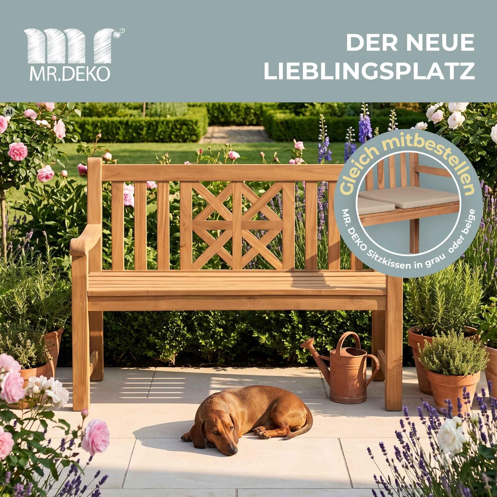 Mr. Deko - Ławka z drewna tekowego dla/na ogród/ogród, park/park, meble ogrodowe, balkon/balkon | Wytrzymały/odporny na taras z drewna tekowego | Siedzisko dekoracyjne rustykalny taras/pati