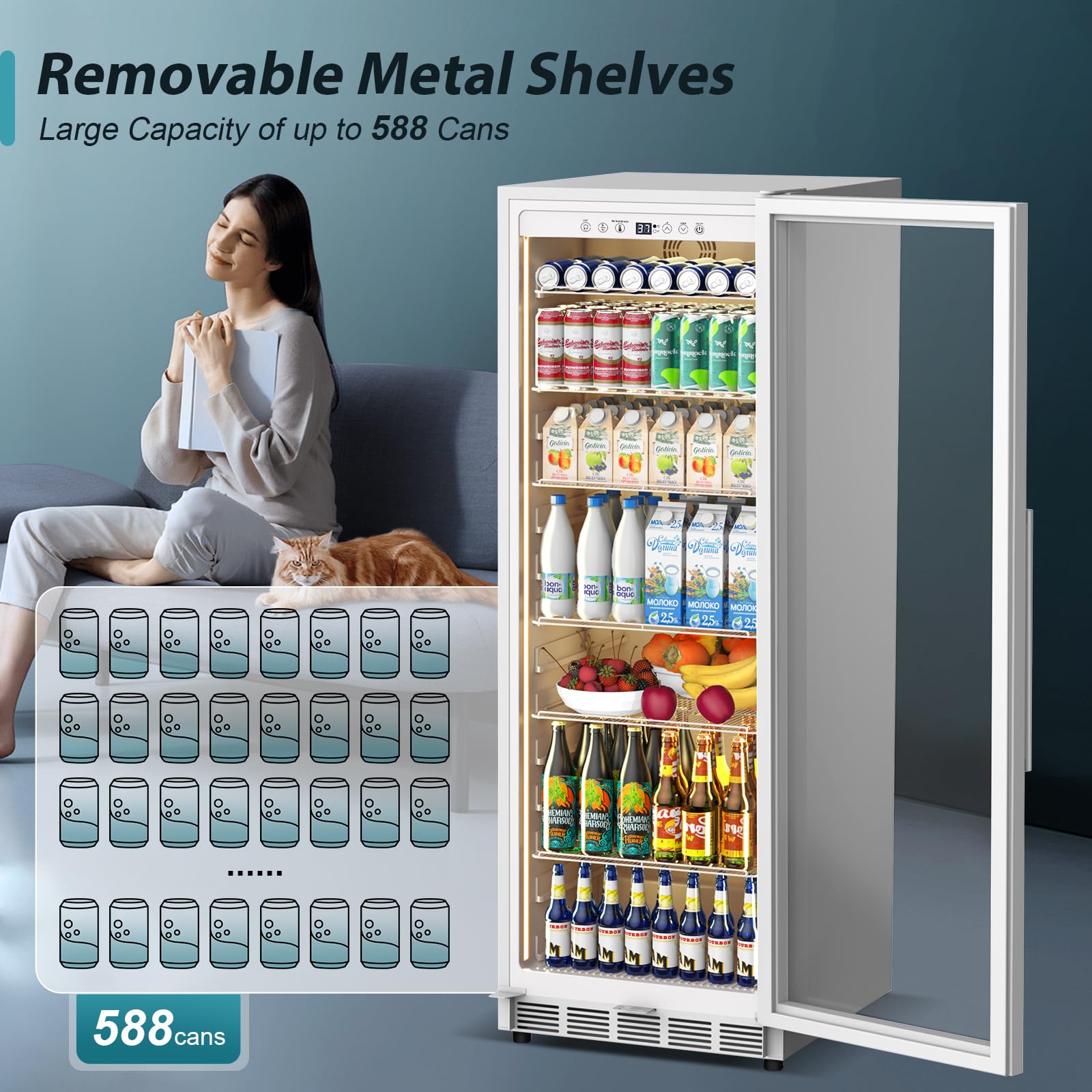 Tylza 13.8 Cu Ft Commercial Refrigerator With Glass Door Display Beverage Fridge, Upright Beverage Cooler Merchandiser, Low Noise, Fast Cooling, White on Fridge.com - View 3