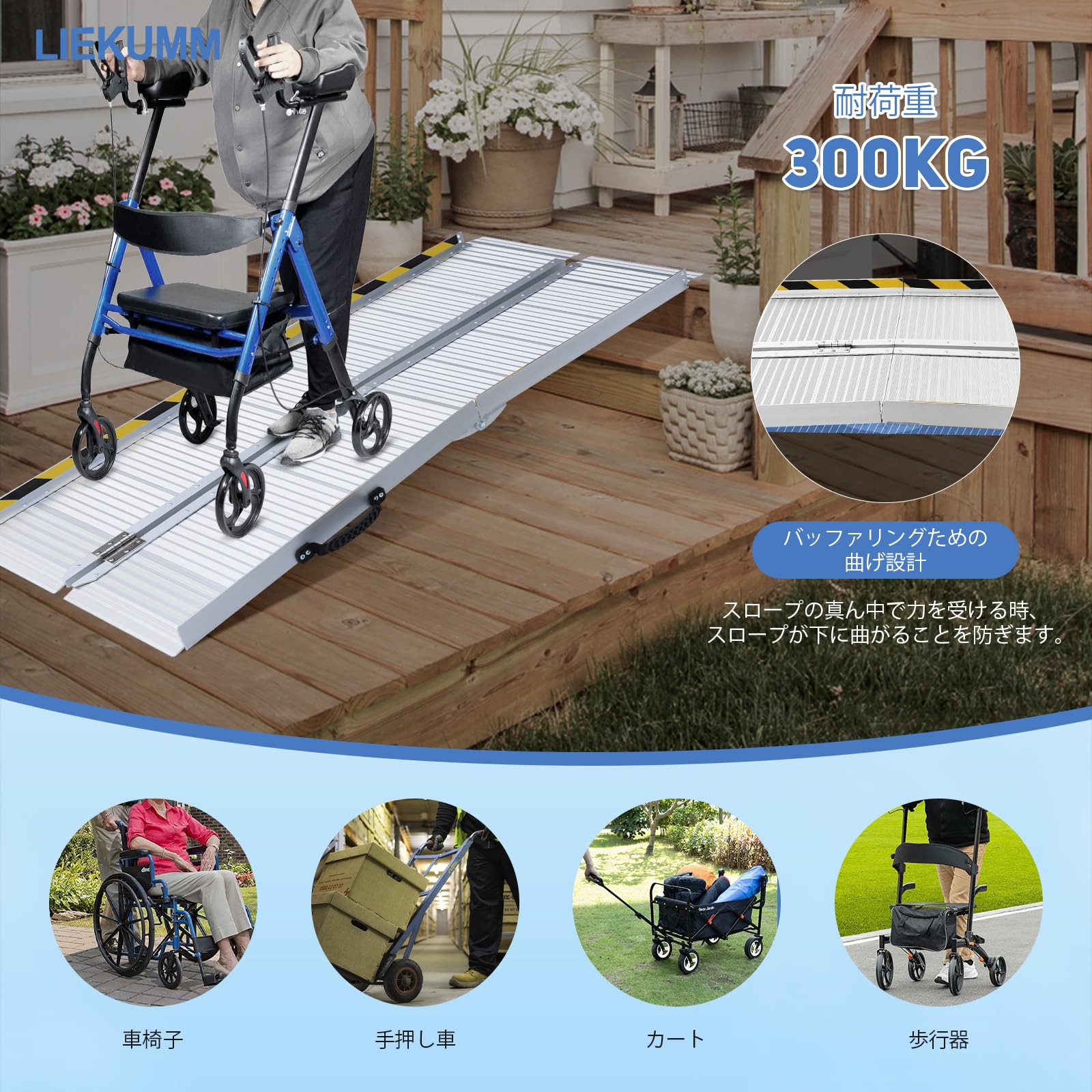 看護・介護用品 LIEKUMM 車椅子用スロープ 121cm 折りたたみ式