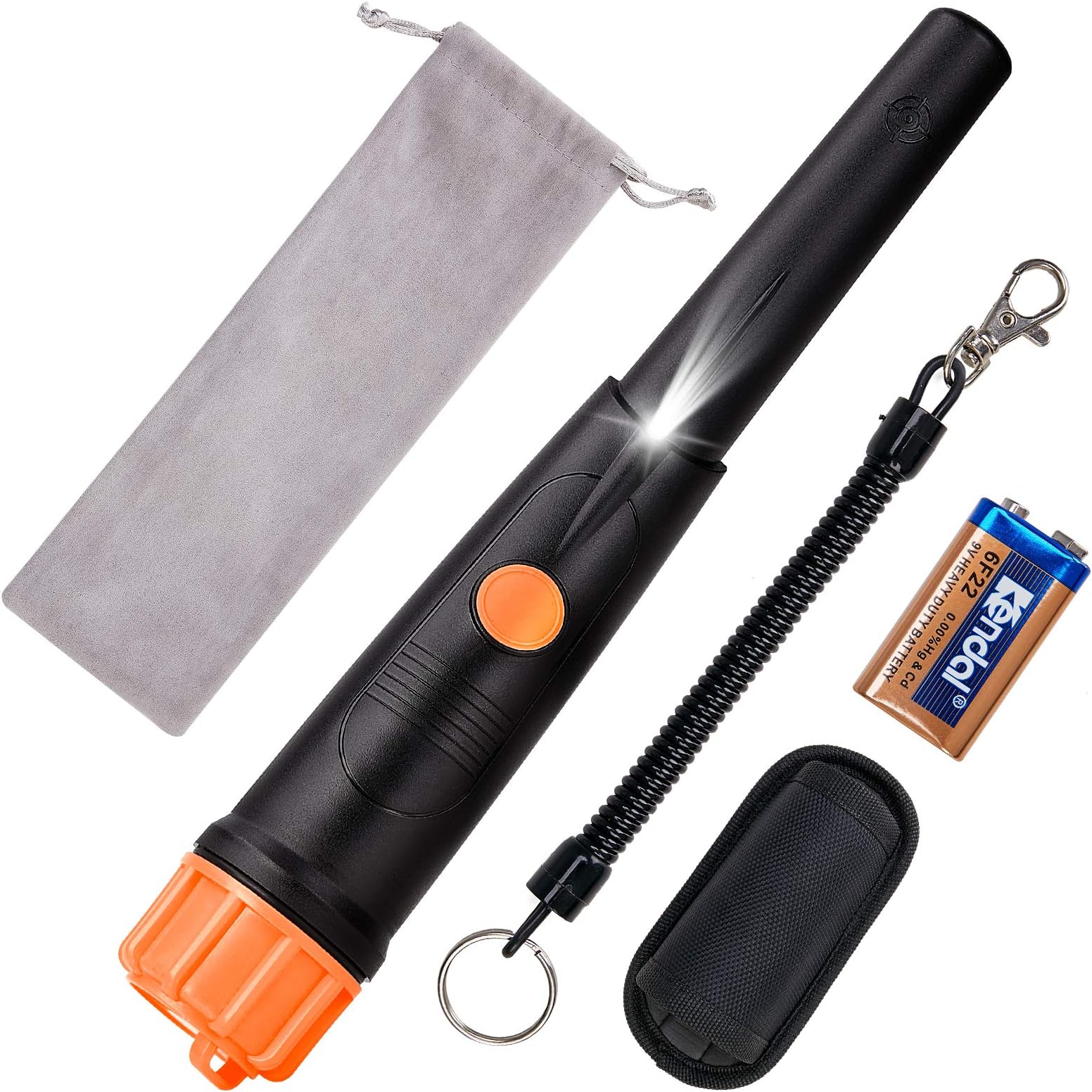 SUNPOW Metal Detector Pinpointer IP68 Fully Waterproof 360Ã‚° Search Metal Detector with Belt Holster, Buzzer Vibration Sound(Three Mode), 9V Battery and Velvet Bag Included