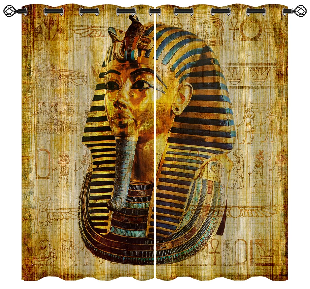 Pharaoh Blackout Curtains for Girls Boy Home Decor, Ancient Egyptian African Pyramid Symbol Culture Grommet Thermal Insulated Drapes Darkening Window