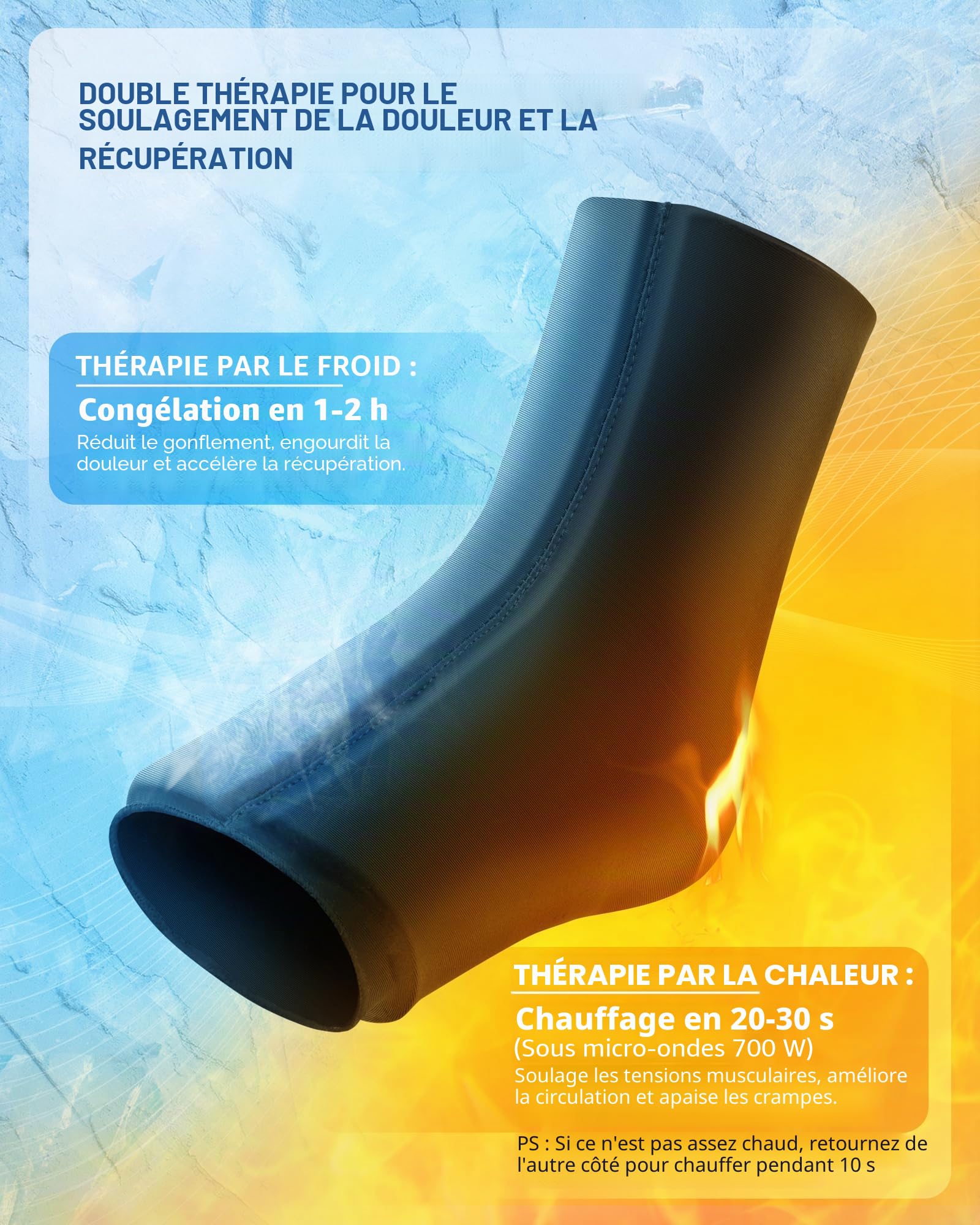 Poche de glace cheville Chevillère pour blessure à la tendinite d'Achille, poche froide en gel réutilisable pour la thérapie par la chaleur et le froid pour l'enflure, l'entorse (Pack of 1, L)