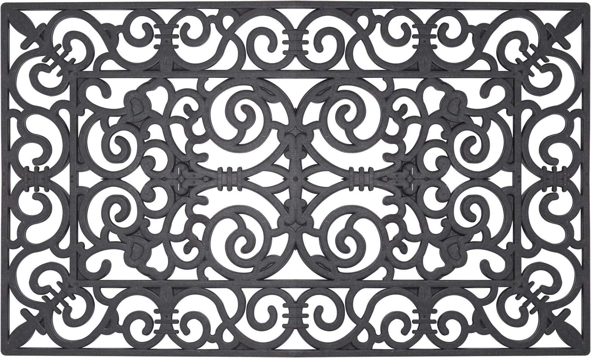 Envelor Home and Garden Fleur De Lis Wrought Iron Rubber Doormat Indoor Outdoor Shoe Scraper Outside Entrance Floor Mat 18 x 30 Inches