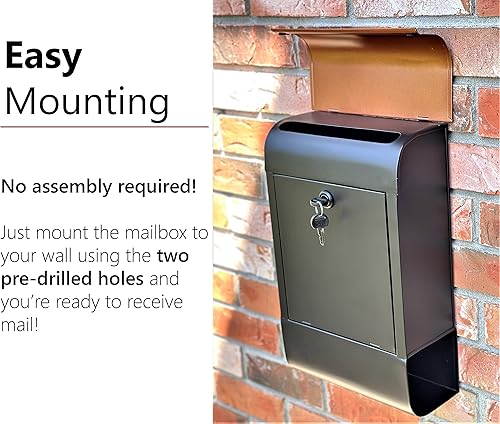 Miniatura 4 de NACH Buzón con bloqueo, 16 x 4.5 x 10 pulgadas, buzón negro con cerradura, soporte de pared impermeable para buzón - The Dominion Buzón con cerradura