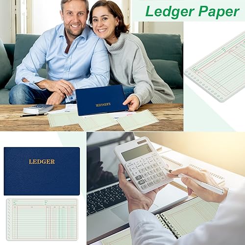 Miniatura 5 de Skyygemm 200 hojas de libro mayor de 5 x 8.5 pulgadas, hojas adicionales de libro mayor de papel para contabilidad, bloc columnar para cuentas