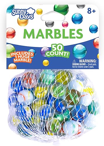 Sunny Days Entertainment Canicas de 50 piezas - Mármol de vidrio colorido para niños | 49 jugadores y 1 tirador
