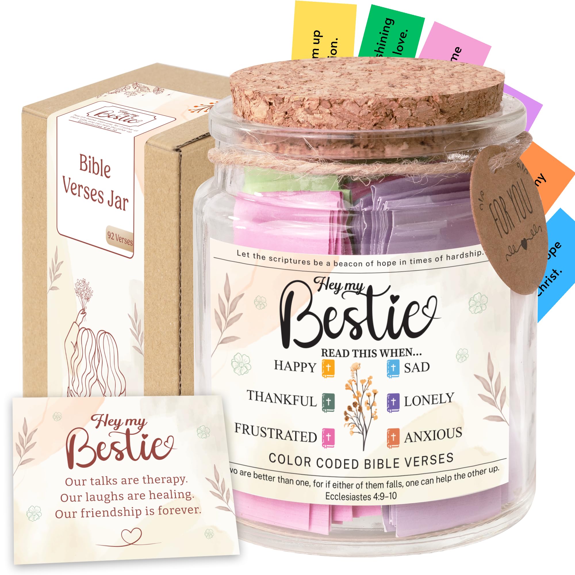 Bestie Bible Verses Jar – Christian Scripture Encouragement Jar, Color Coded Bible Verses, Faith Based Friendship Gift for Women