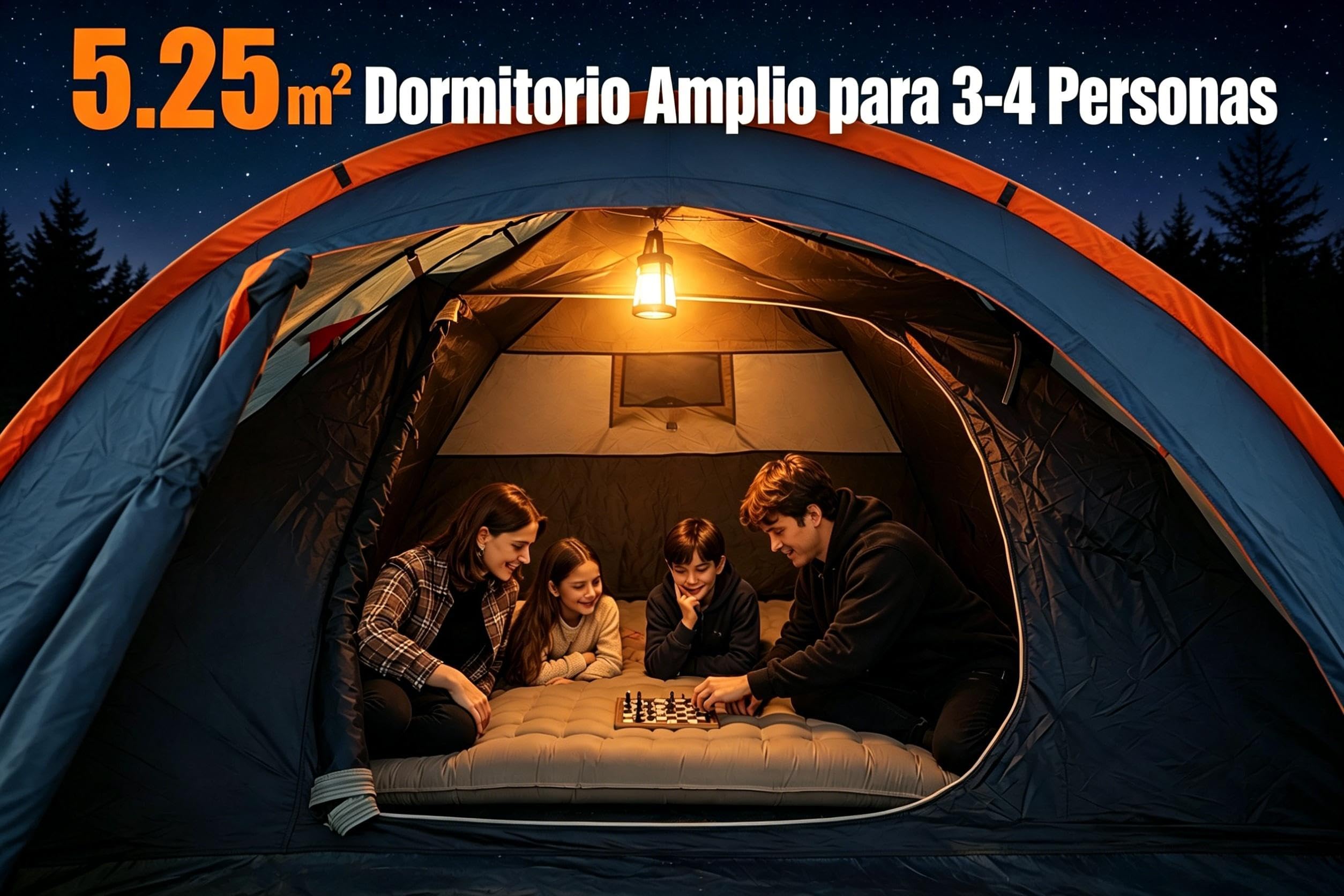 KingCamp 3-4 Personas Tienda Impermeable 3000mm Tienda Camping con Porche y Ventana PVC, Tienda Cúpula Doble Capa con Vestíbulo para Festival, Acampada Familiar, Jardín