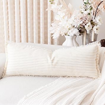 PANOD Boho Extra Long Lumbar Pillow Cover 14x36,Cotton Linen Decorative Long Lumbar Throw Pillow Case for Bed Sofa Couch Farmhouse Livingroom,Long Body Pillow Case Cover,Yellow