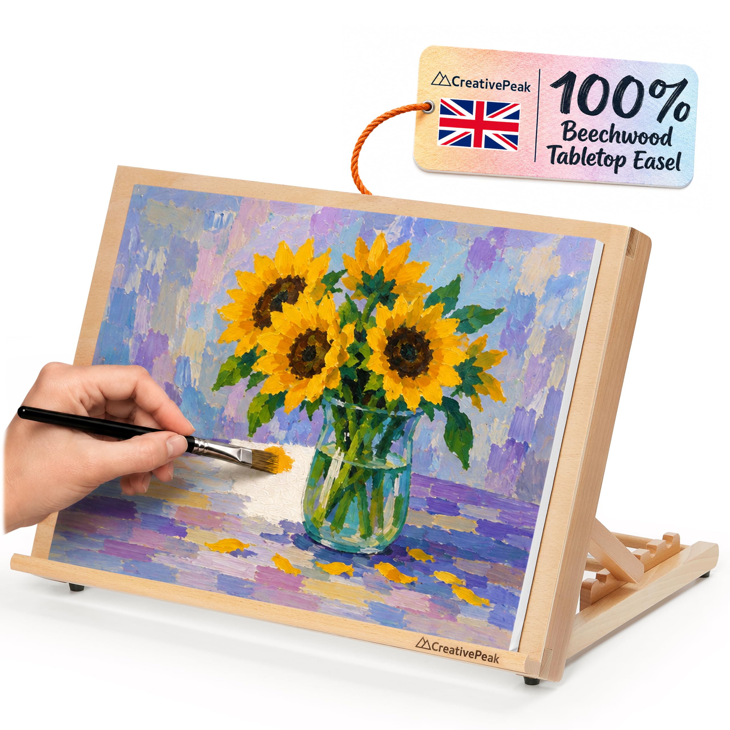 CreativePeak Tabletop Drawing Easel - Adjustable 5 Angle Beechwood Art Stand - Portable Folding Desktop Easel for Drafting, Watercolour Painting, Writing, Sketching, Colouring, Arts & Crafts