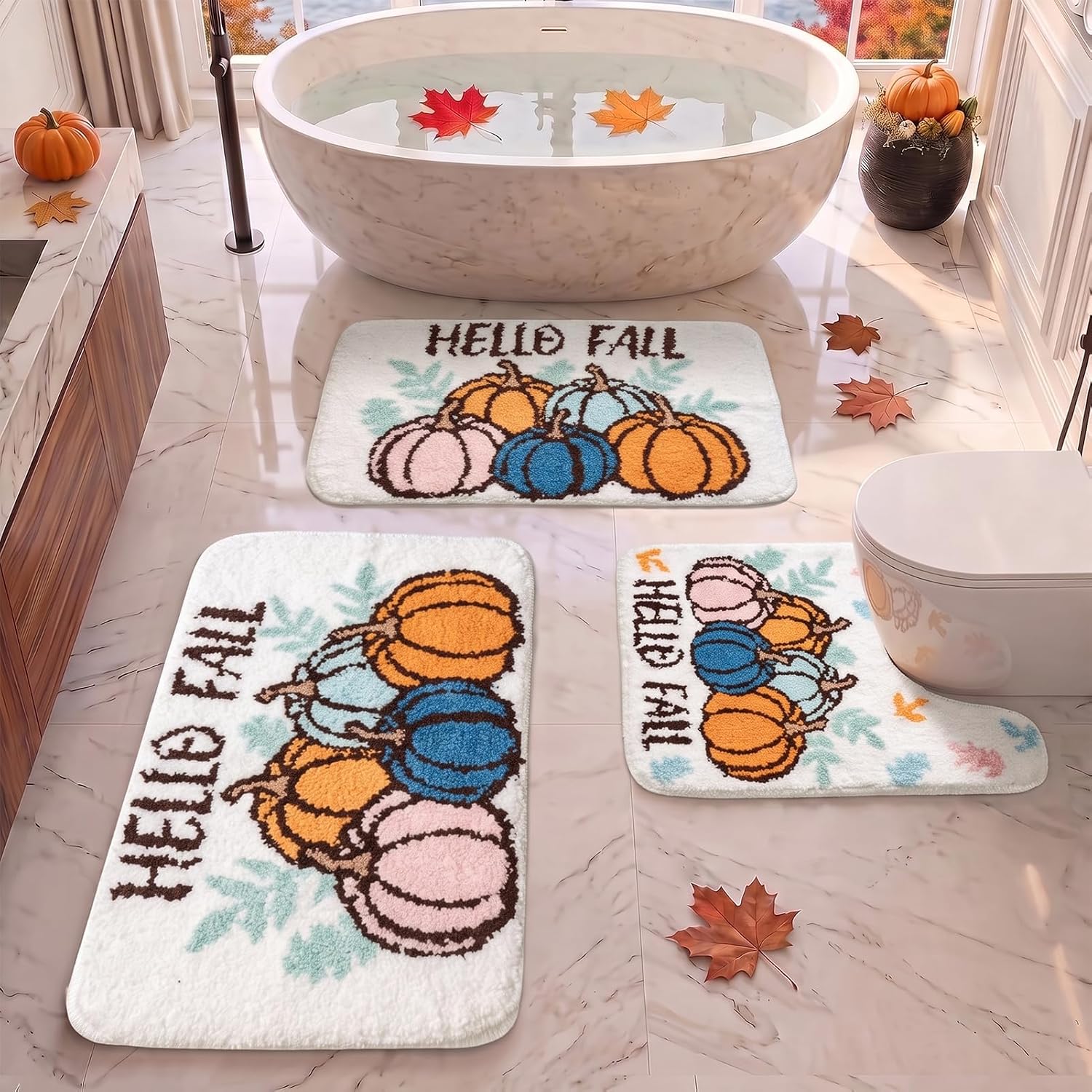 Britimes Bathroom Rug Set of 3, Fluffy Microfiber Non-Slip, Floral Daisy