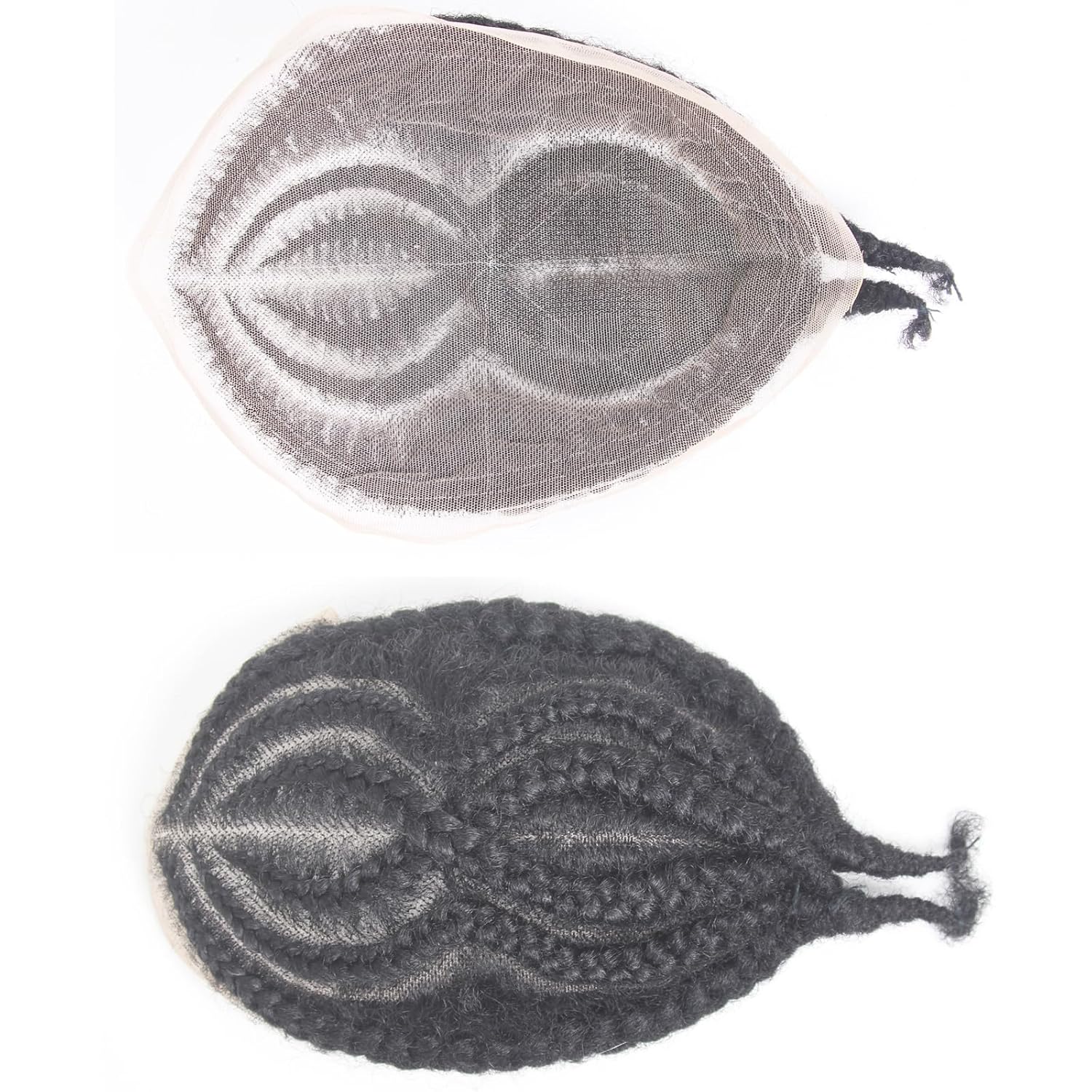 Afro Braids Male Hair Prosthesis V Eight Strand Braids Toupee for Men and Women Breathable Full Lace 100% Human Hair Wig Black Color