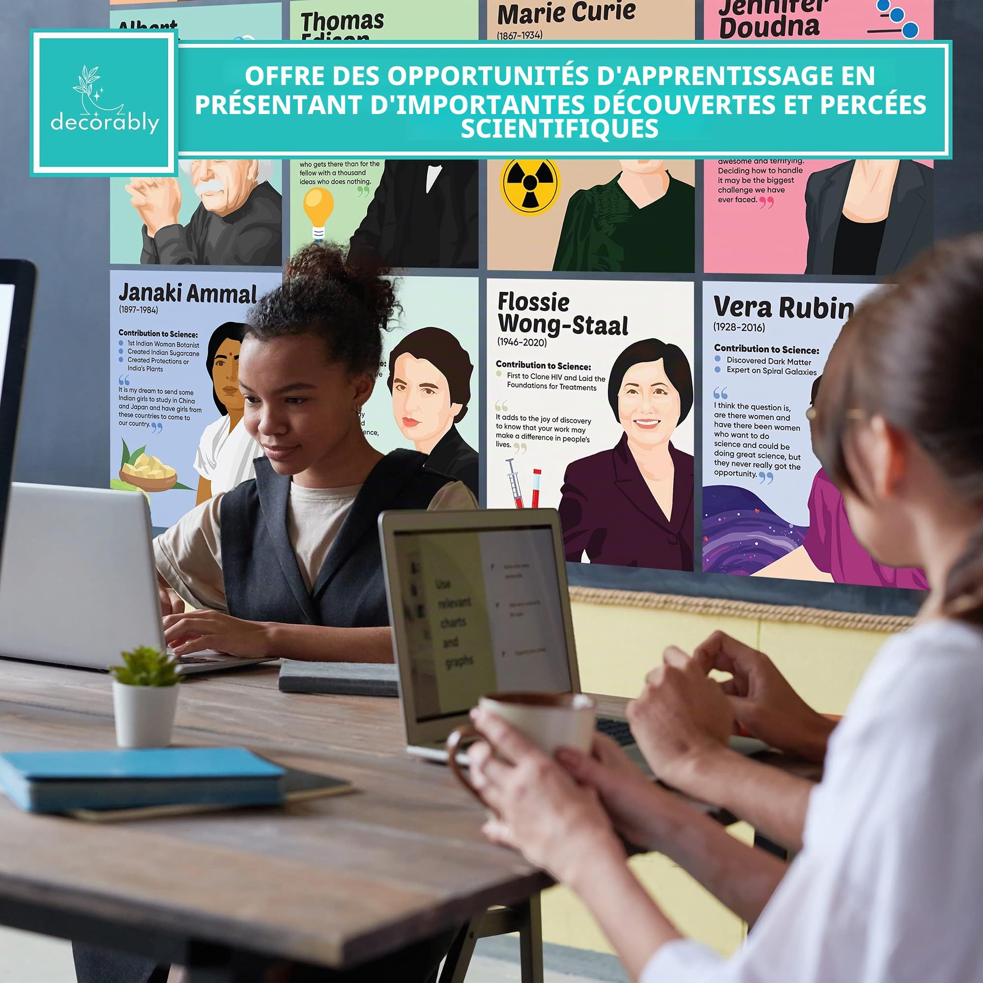 Decorably Lot de 12 affiches scientifiques célèbres pour salle de classe, 27,9 x 35,6 cm, laminées mates, décoration de salle de classe